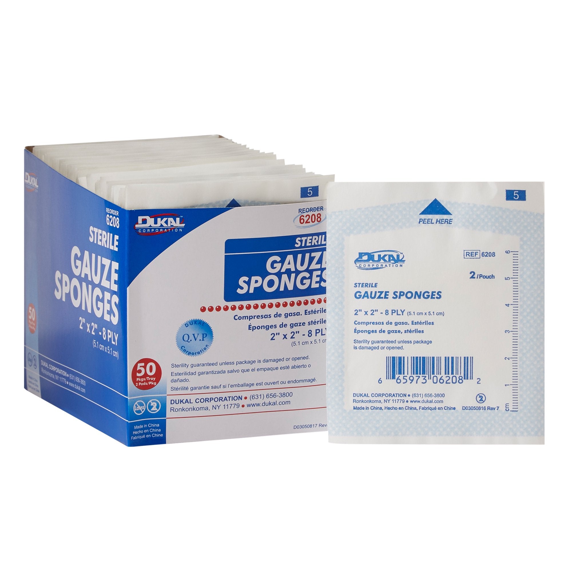 Gauze Sponge Dukal 2 X 2 Inch 8-Ply Sterile 2 per Pack, Packaging Type- Box