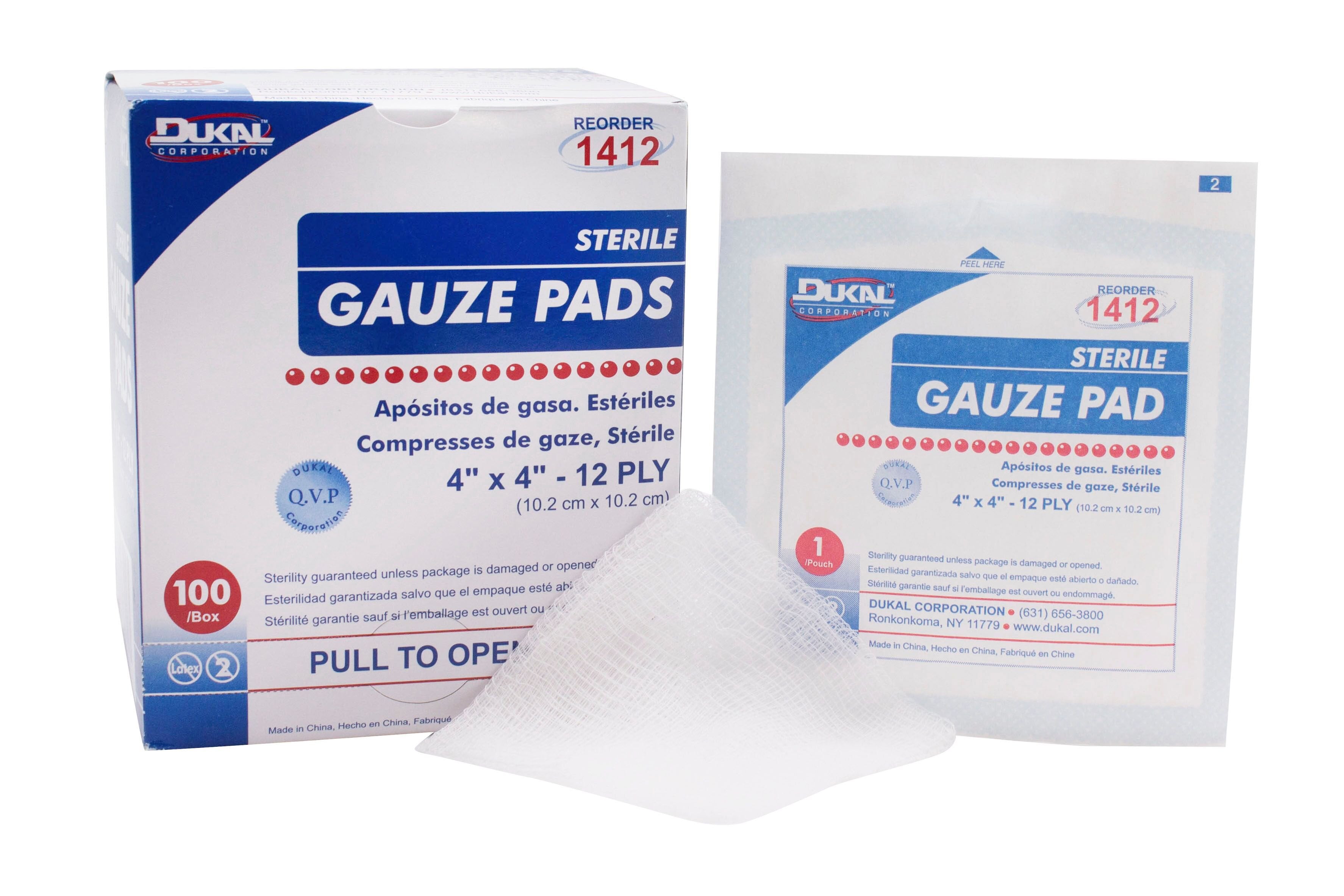 Gauze Sponge Dukal 4 X 4 Inch 12-Ply Sterile 1 per Pack, Packaging Type- Box