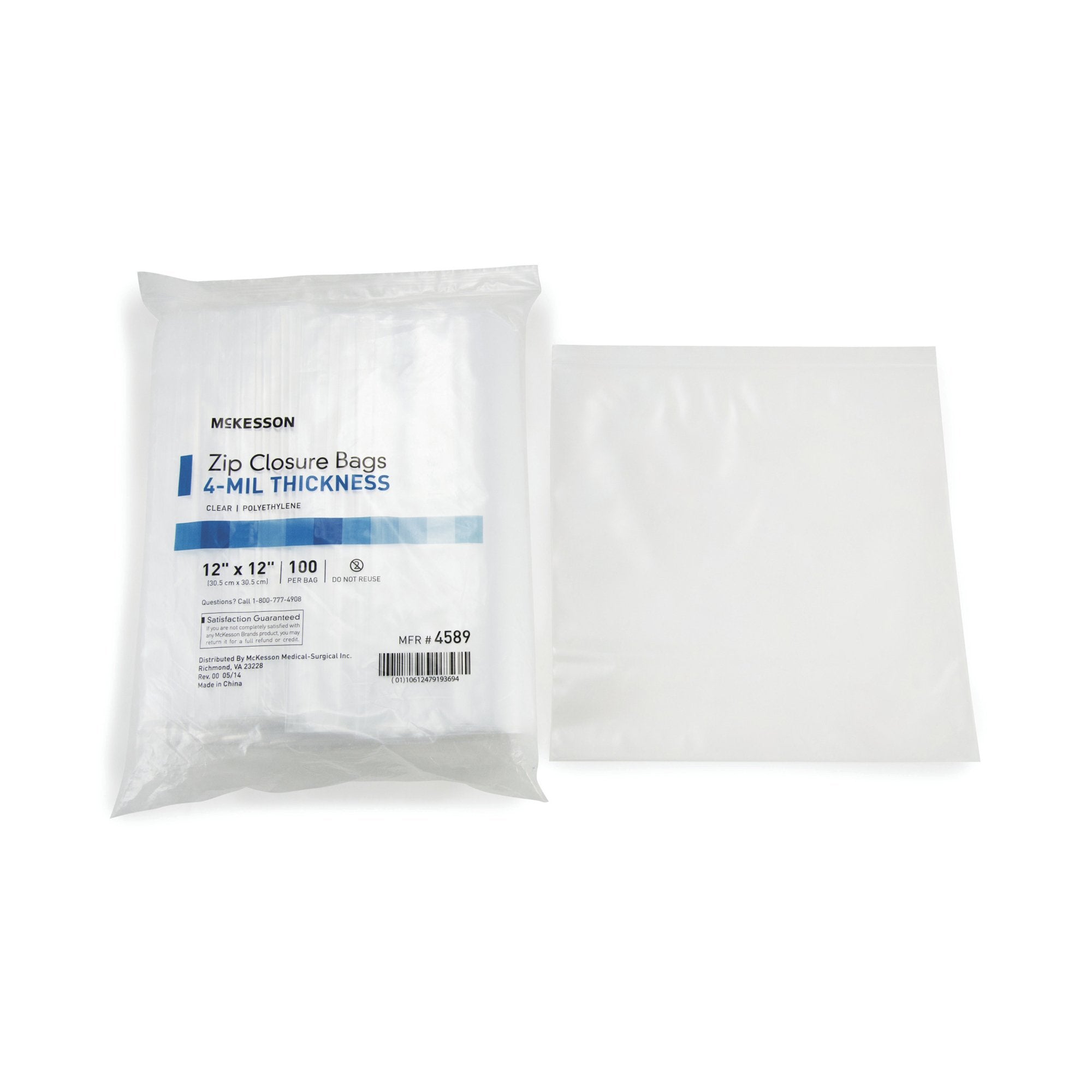 Reclosable Bag McKesson 12 X 12 Inch Polyethylene Clear Zipper Closure, Packaging Type- Case