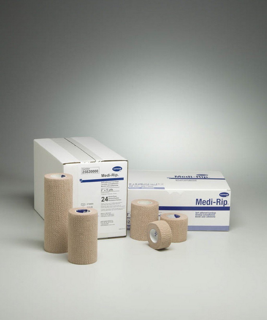 Cohesive Bandage Medi-Rip 1 Inch X 5 Yard Self-Adherent Closure Tan NonSterile Standard Compression, Packaging Type- Box