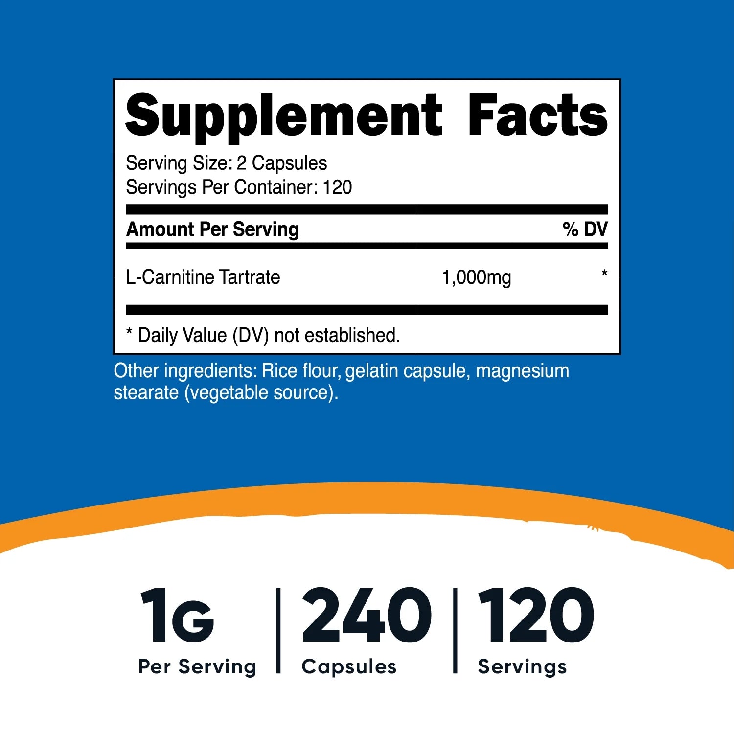 L Carnitine Tartrate Supplement 500Mg, 240 Capsules, 1000Mg per Serving