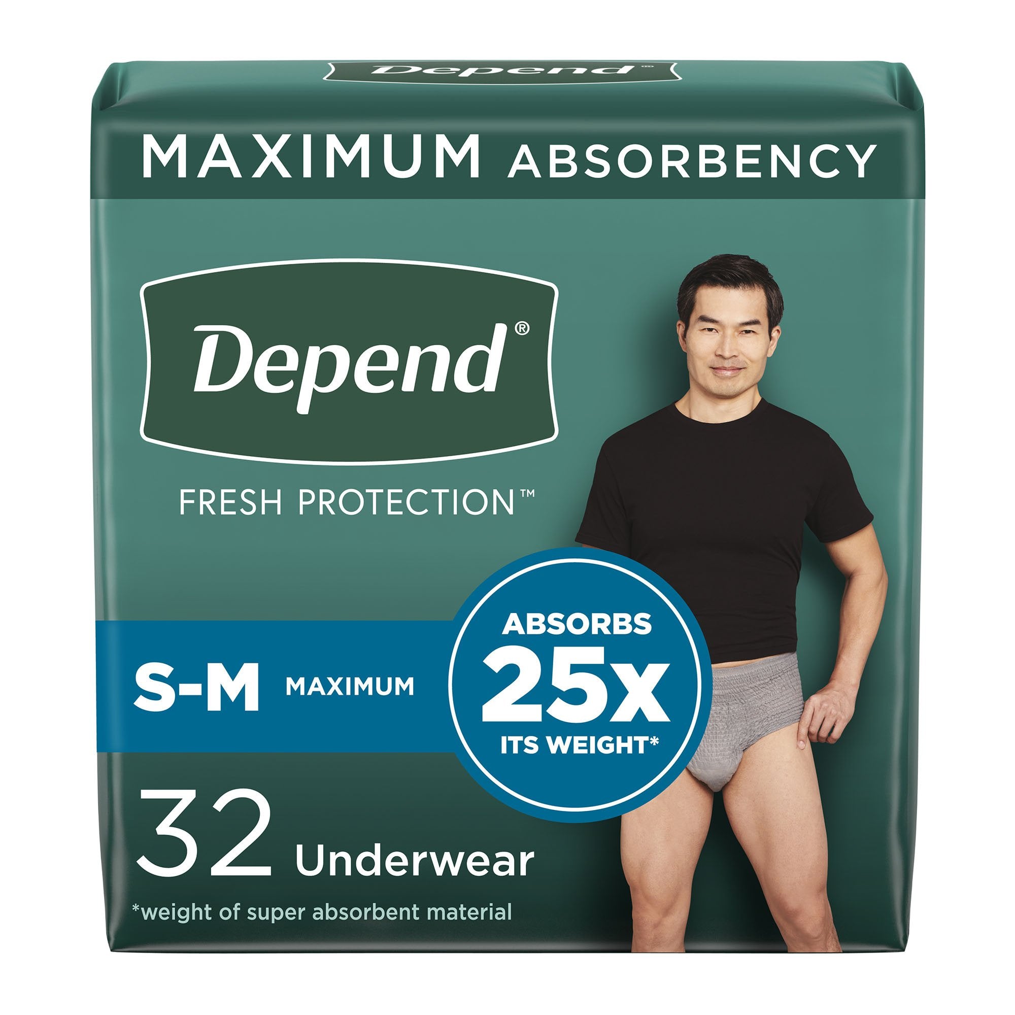 Male Adult Absorbent Underwear Depend Fresh Protection Waistband Style Small / Medium Disposable Heavy Absorbency, Packaging Type- Case