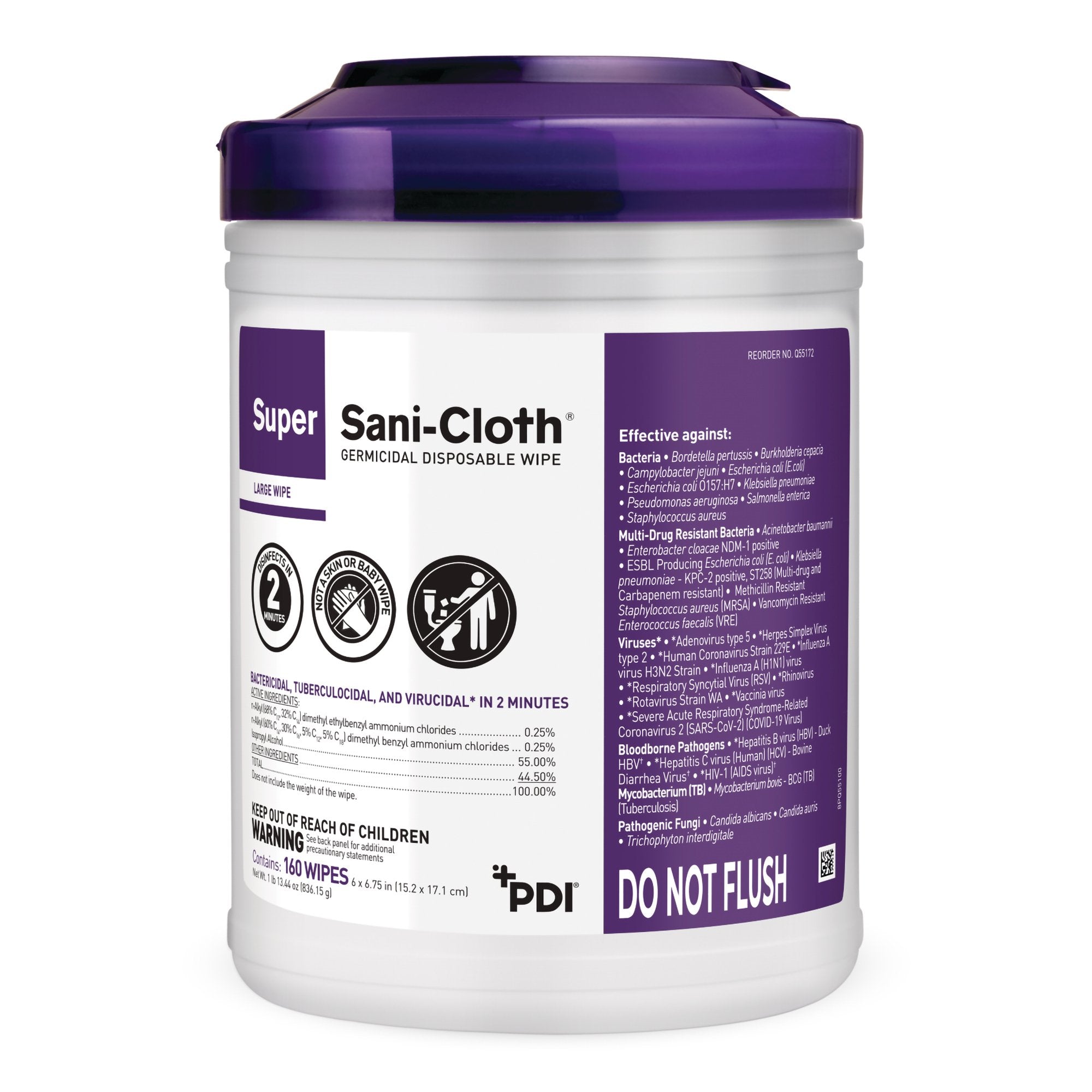 Super Sani-Cloth Surface Disinfectant Cleaner Premoistened Germicidal Manual Pull Wipe 160 Count Canister Alcohol Scent NonSterile, Packaging Type- Case