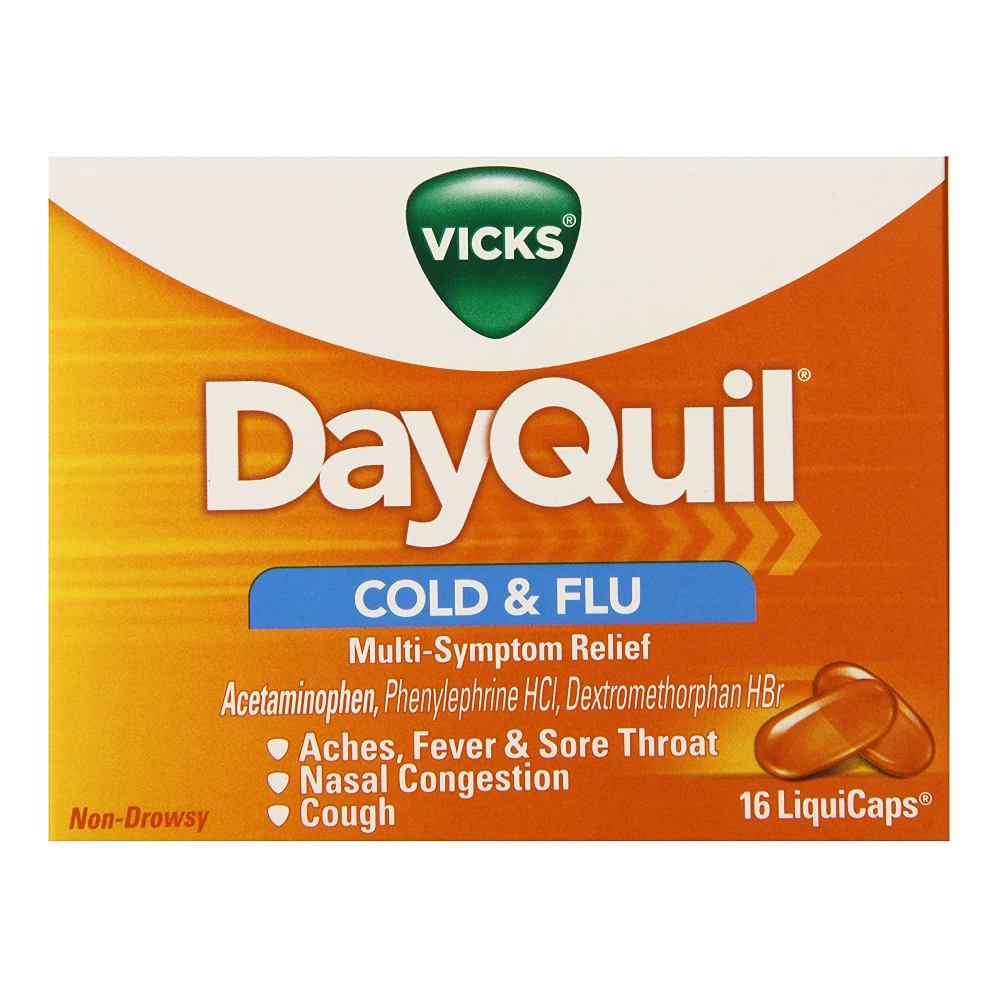 Cold and Cough Relief Vicks 325 mg - 10 mg - 5 mg Strength Gelcap 16 per Box, Packaging Type- Box