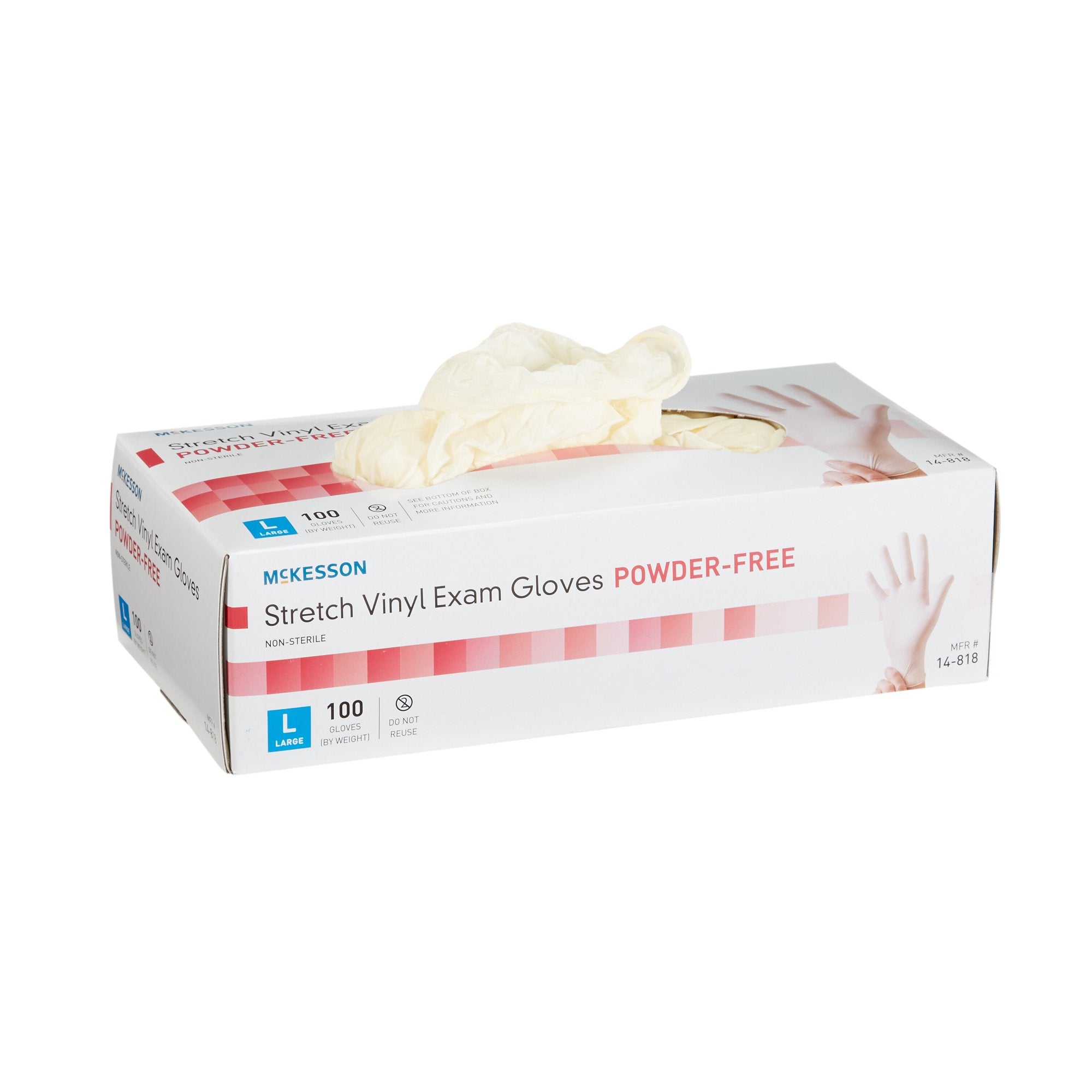 Exam Glove McKesson Large NonSterile Stretch Vinyl Standard Cuff Length Smooth Ivory Not Rated, Packaging Type- Case