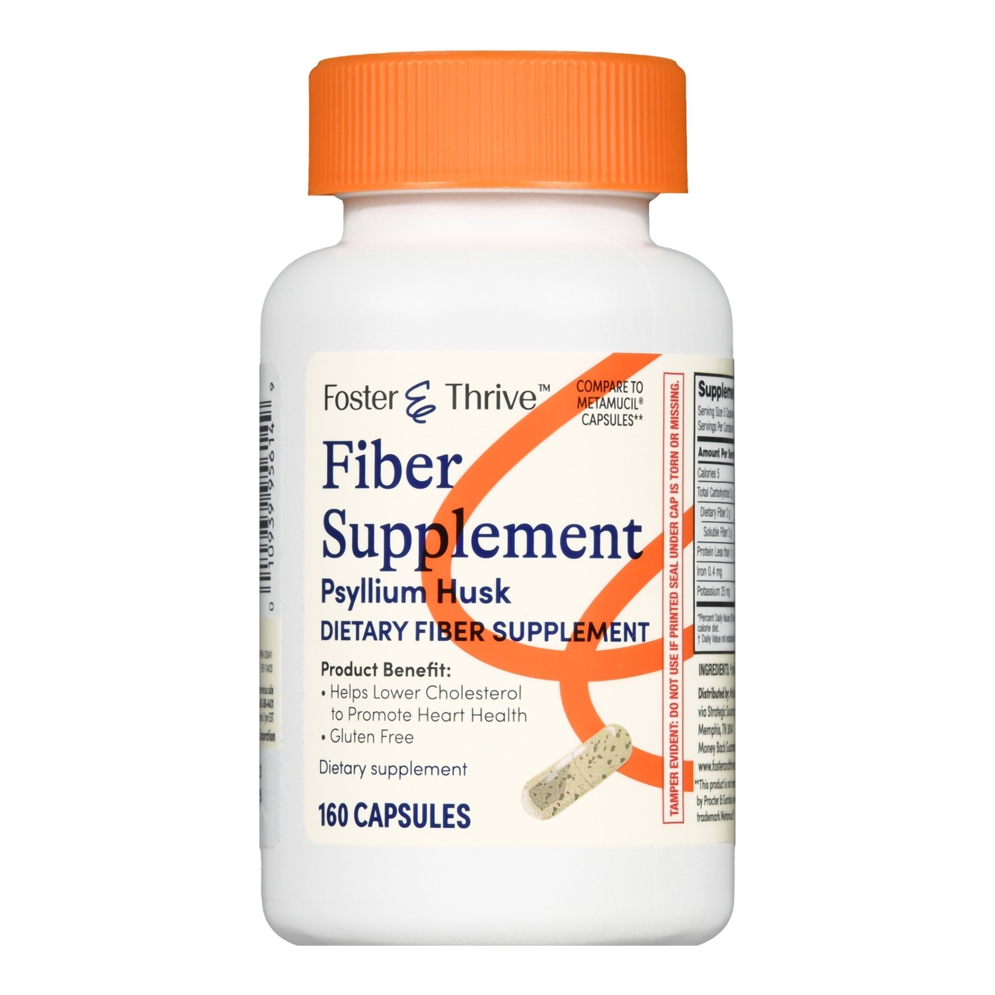 Laxative Foster & Thrive Original Flavor Capsule 160 per Bottle 0.52 Gram Strength Psyllium Husk