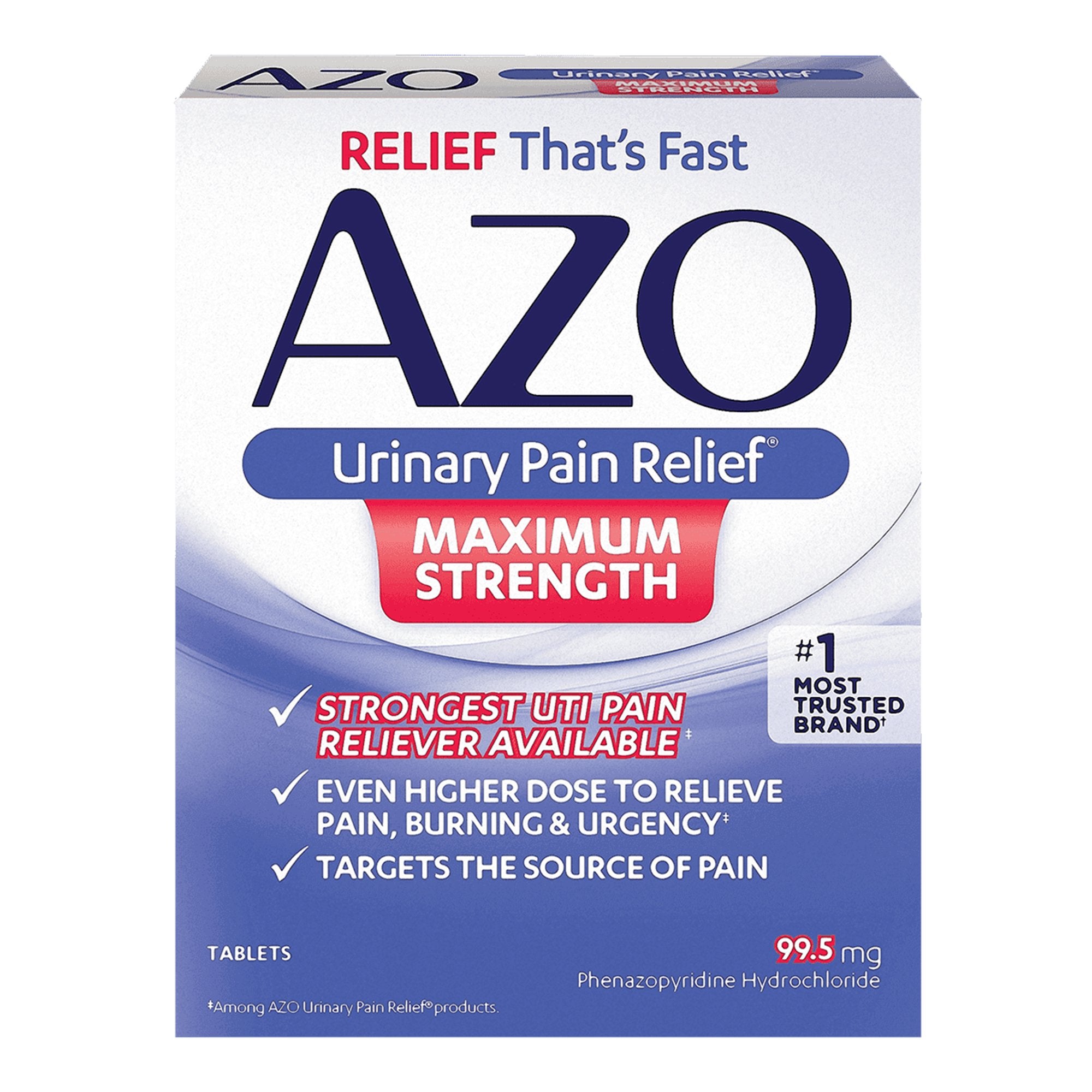 Urinary Pain Relief AZO® Maximum Strength 99.5 mg Strength Phenazopyridine HCL Tablet 12 per Box