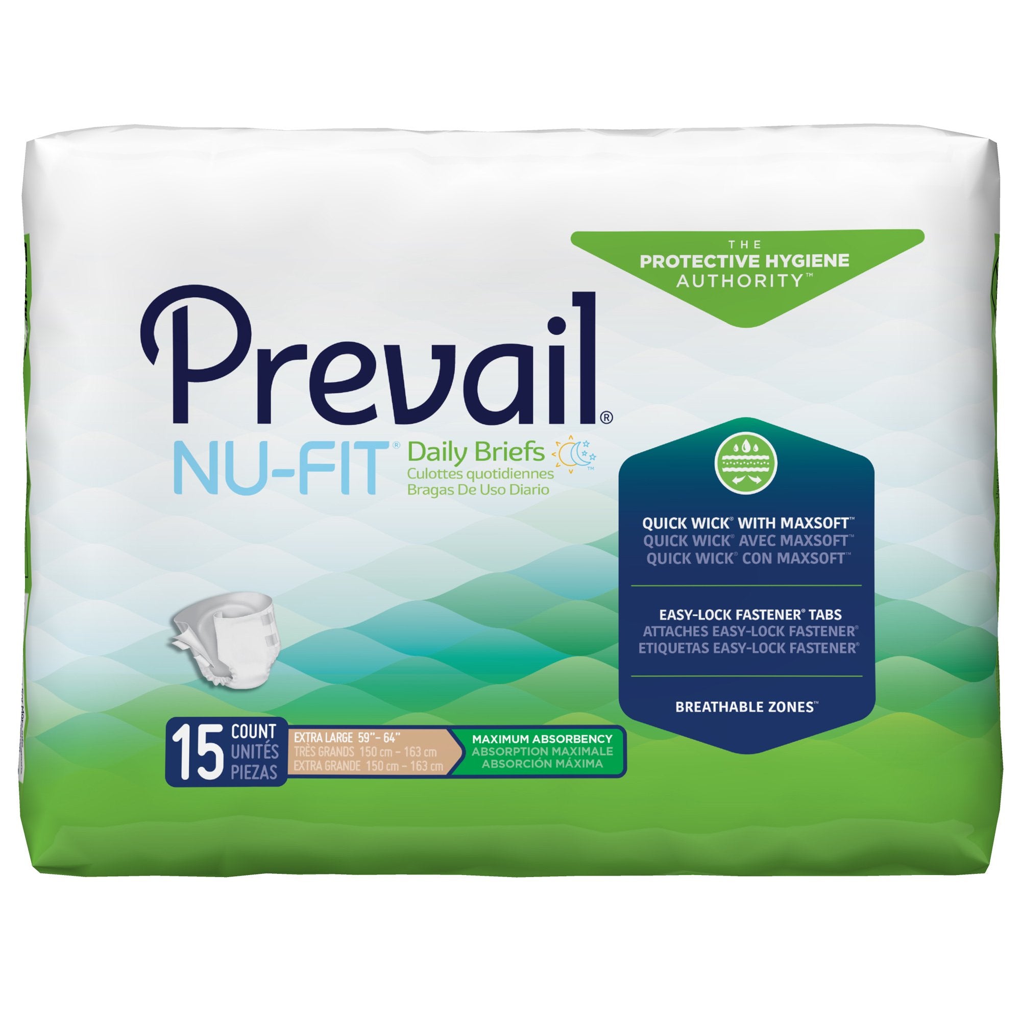 Unisex Adult Incontinence Brief Prevail Nu-Fit X-Large Disposable Heavy Absorbency, Packaging Type- Case