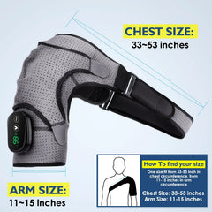 led heat heating vabration shoulder massage wrap brace support 3 levels left right electric battery heated massage support brace