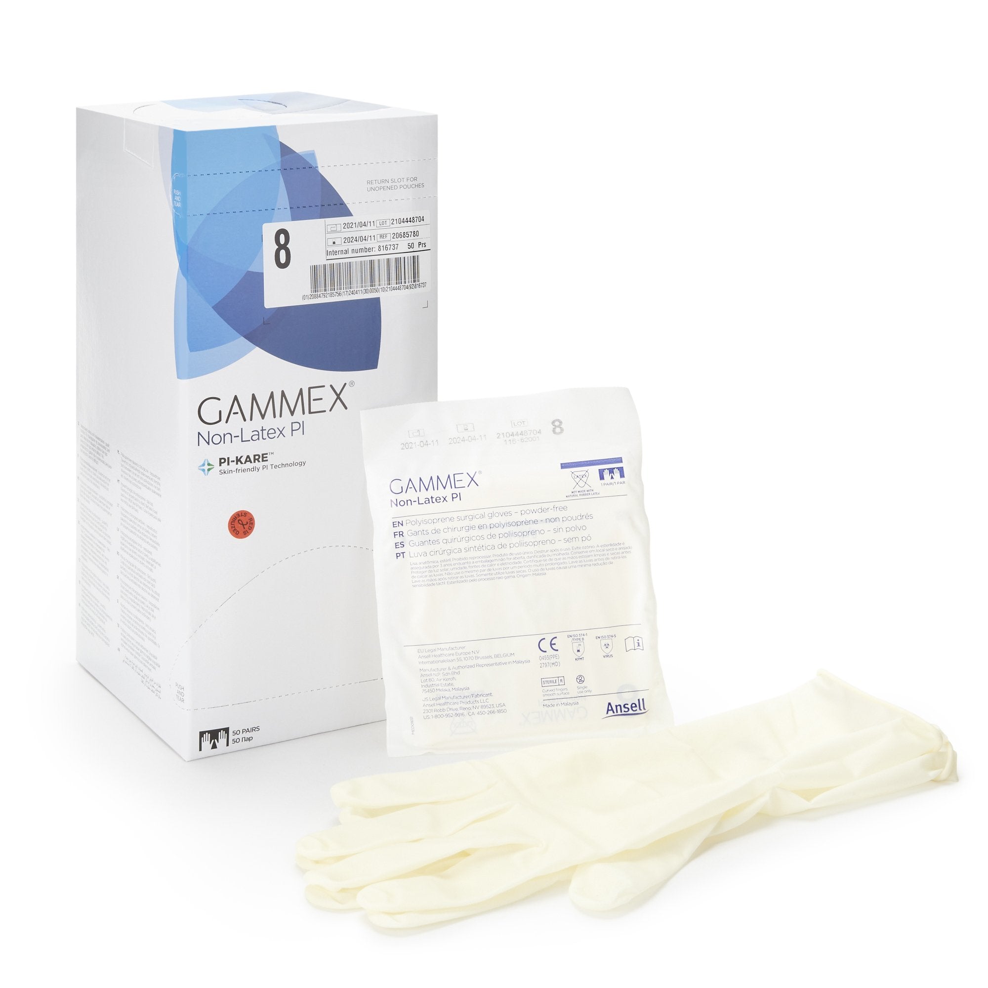 Surgical Glove GAMMEX Non-Latex PI Size 8 Sterile Polyisoprene Standard Cuff Length Micro-Textured White Chemo Tested, Packaging Type- Box