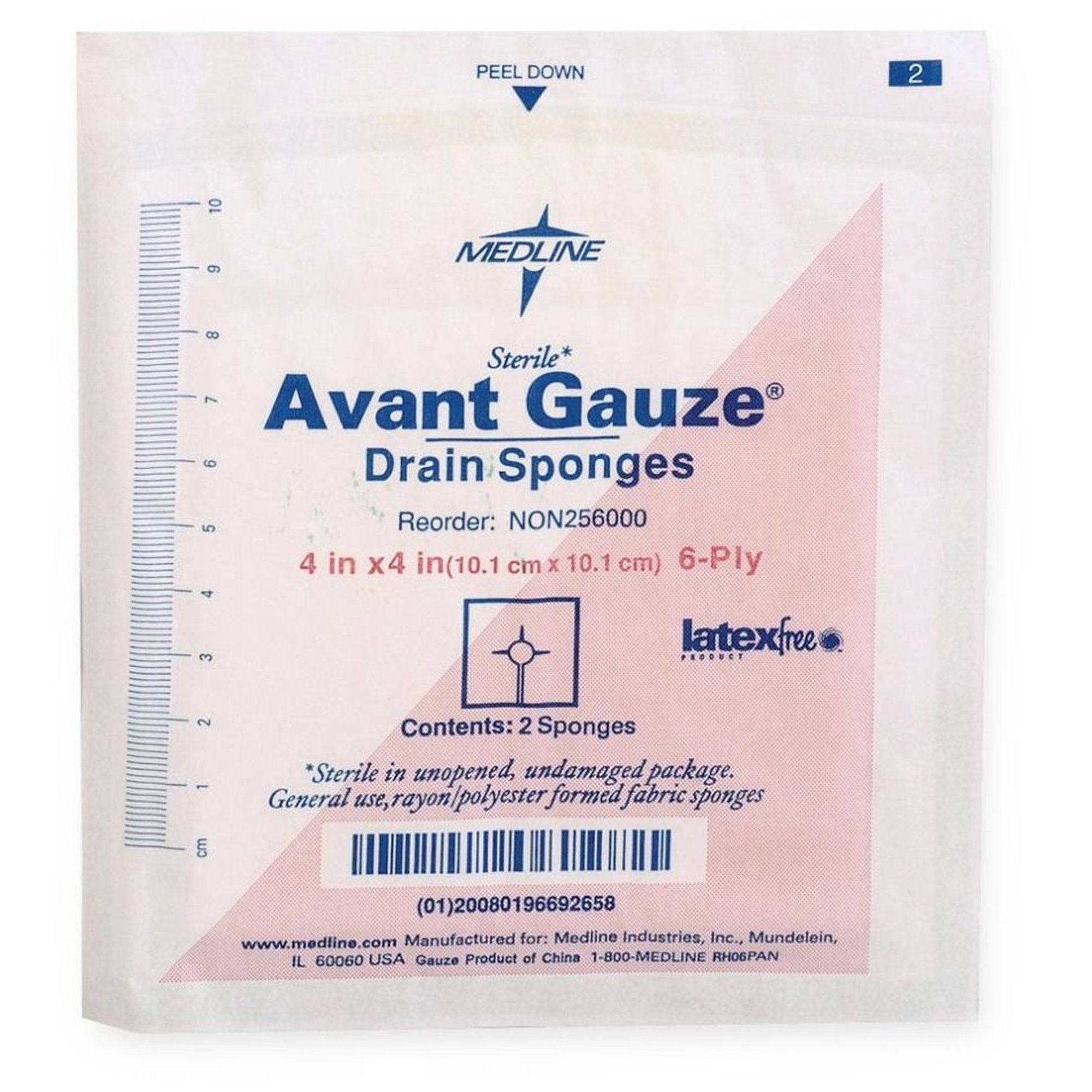 Drain Sponge Medline 4 X 4 Inch 6-Ply Sterile 2 per Pack, Packaging Type- Box