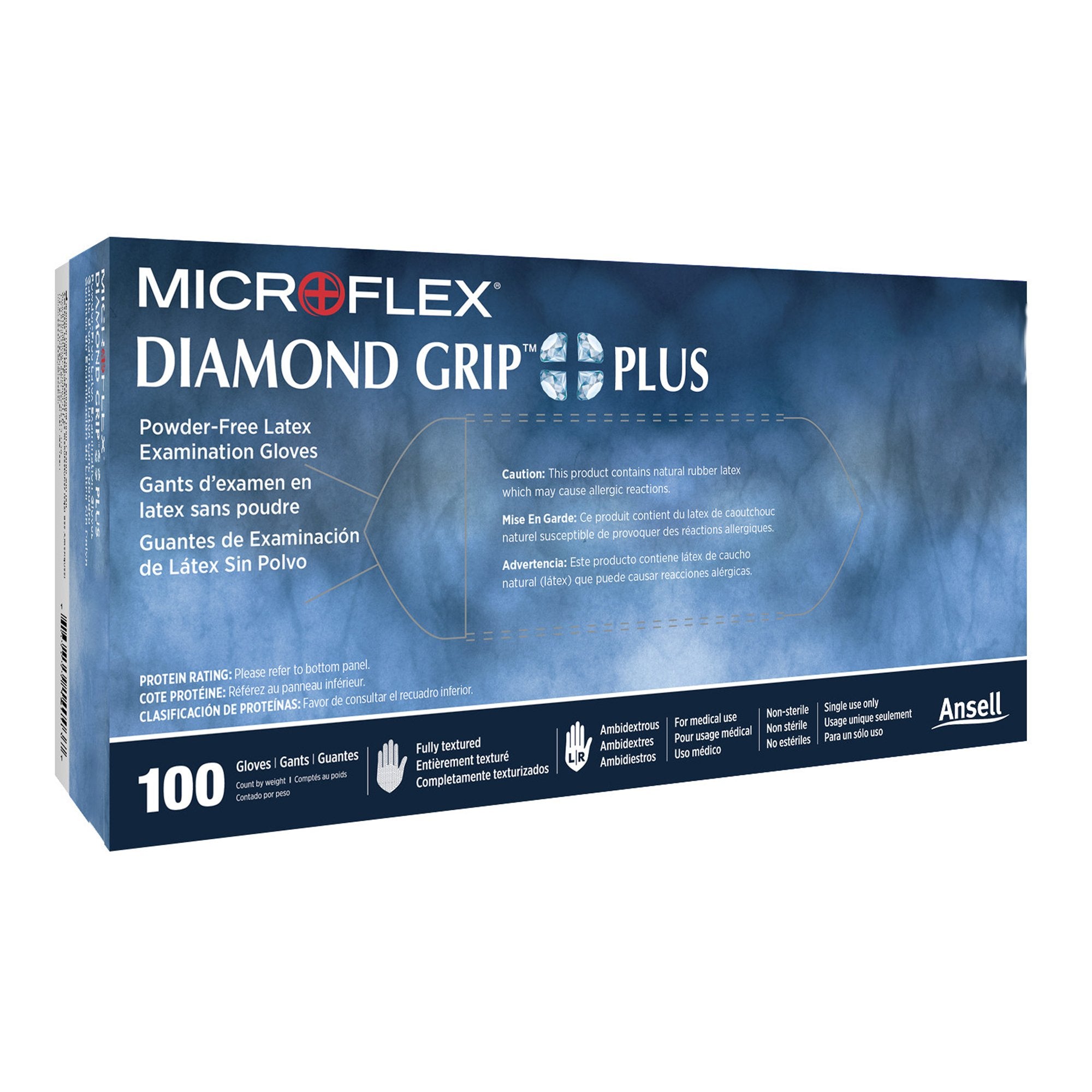 Exam Glove Diamond Grip Plus Small NonSterile Latex Standard Cuff Length Fully Textured White Not Rated