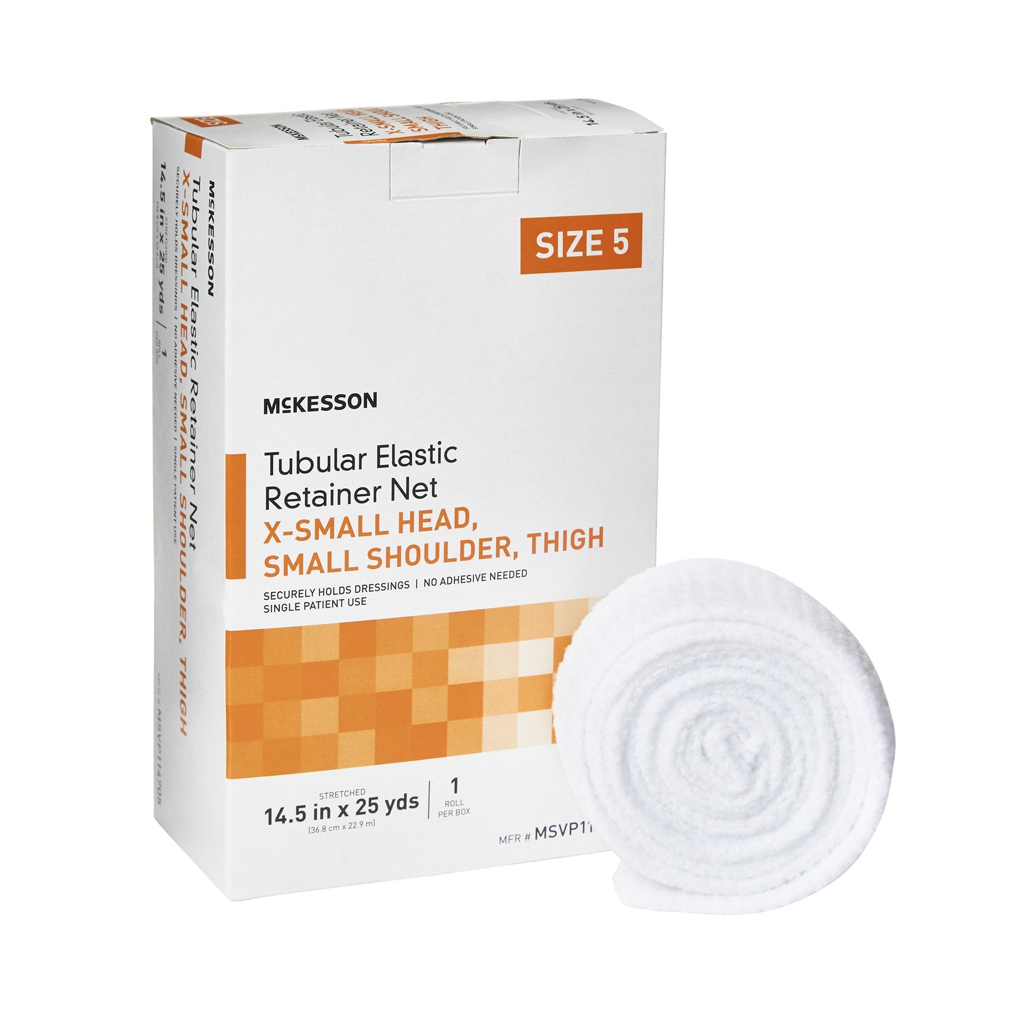 Elastic Net Retainer Dressing McKesson Tubular Elastic 14-1/2 Inch X 25 Yard Size 5 White X-Small Head / Small Shoulder / Thigh NonSterile, Packaging Type- Box