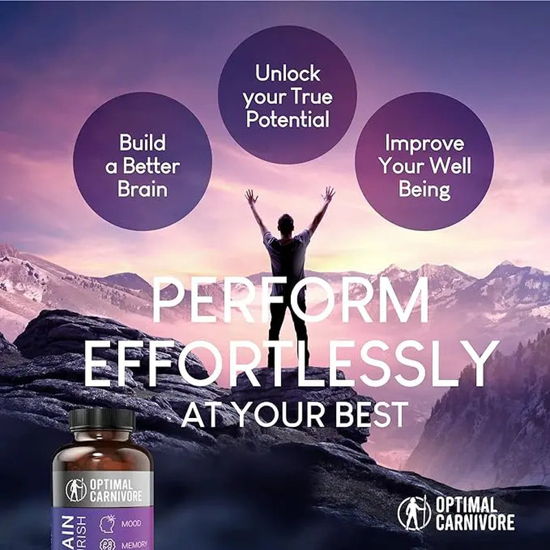 Lions Mane & Beef Brain, Nootropics Brain Support Supplement, Brain Supplements for Memory and Focus, 180 Capsules