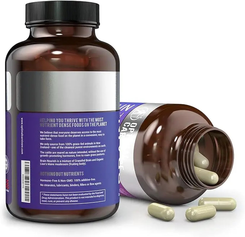 Lions Mane & Beef Brain, Nootropics Brain Support Supplement, Brain Supplements for Memory and Focus, 180 Capsules