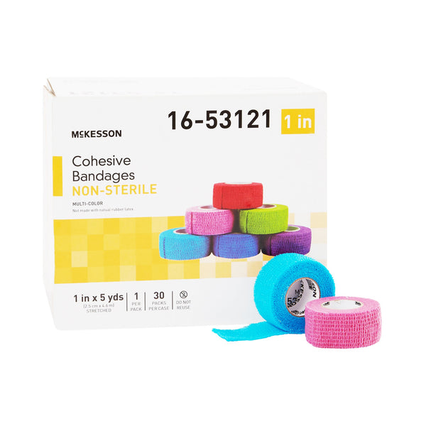 Cohesive Bandage McKesson 1 Inch X 5 Yard Self Adherent Closure Purple / Pink / Green / Light Blue / Royal Blue / Red NonSterile Standard Compression