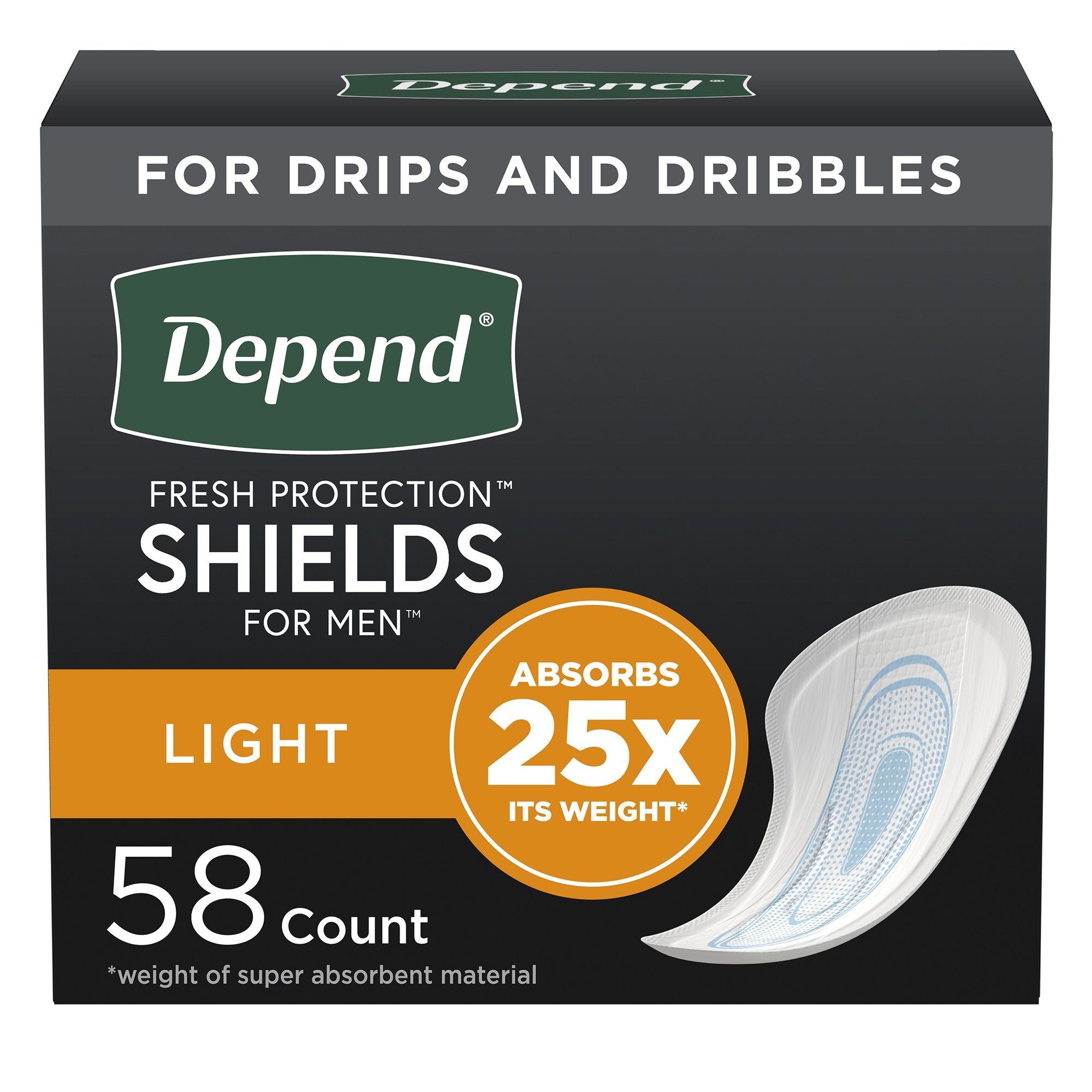 Bladder Control Pad Depend Fresh Protection for Men 5 X 7-1/2 Inch Light Absorbency Sodium Polyacrylate Core One Size Fits Most, Packaging Type- Case