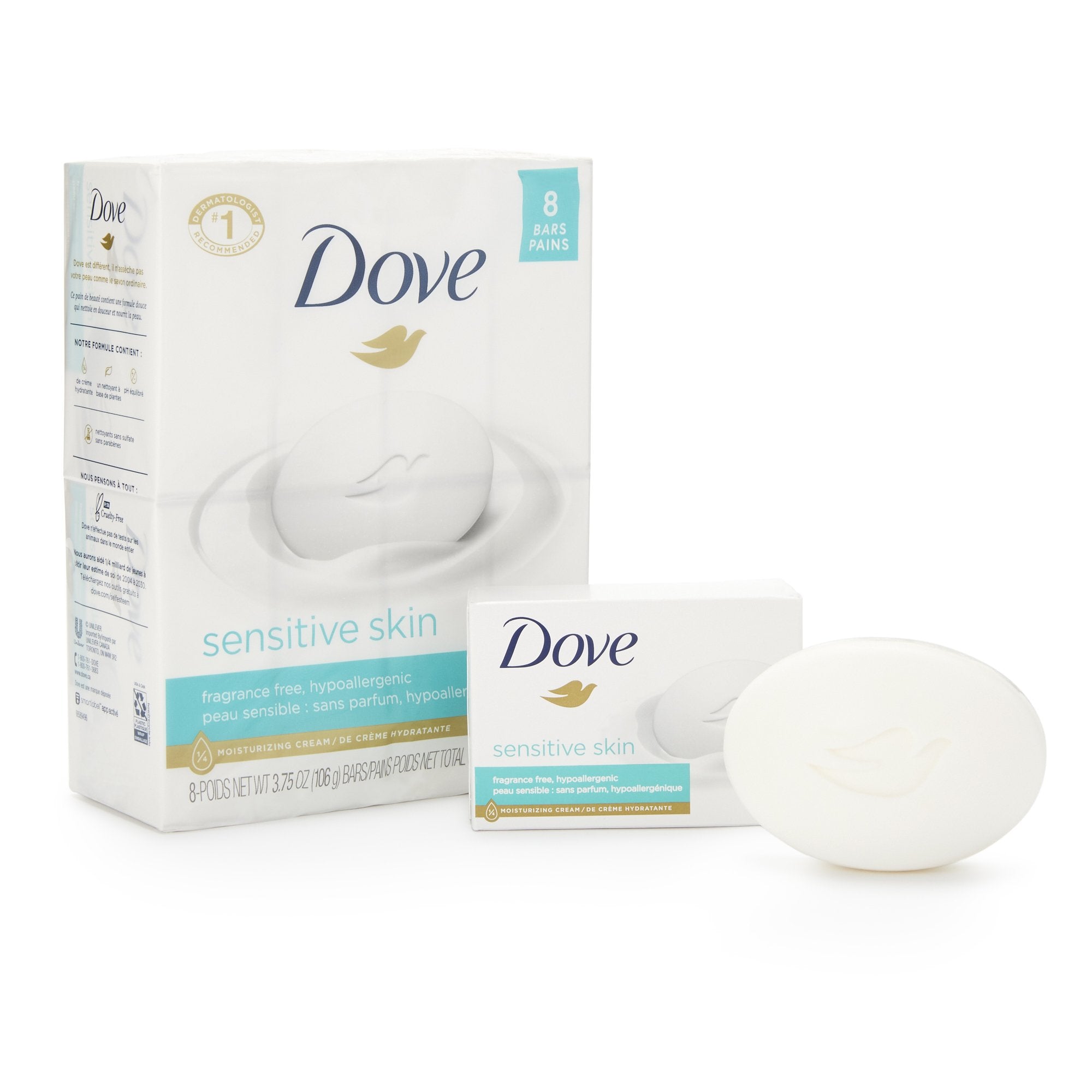 Soap Dove Sensitive Skin Bar 4.5 oz. Individually Wrapped Unscented, Packaging Type- Case