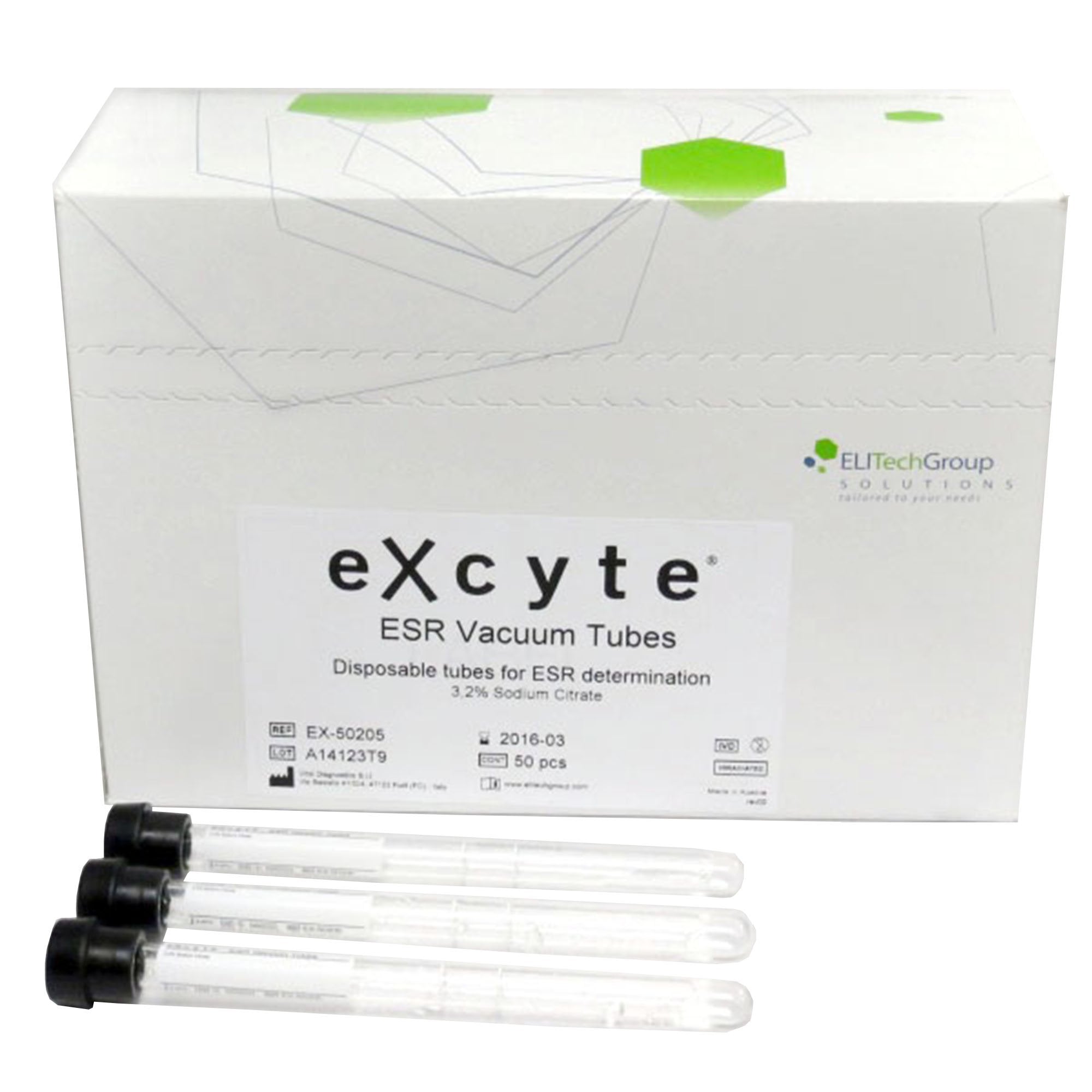 Excyte Vacuum Tube Venous Blood Collection Tube Sodium Citrate Additive 1 mL Conventional Closure Glass Tube, Packaging Type- Box