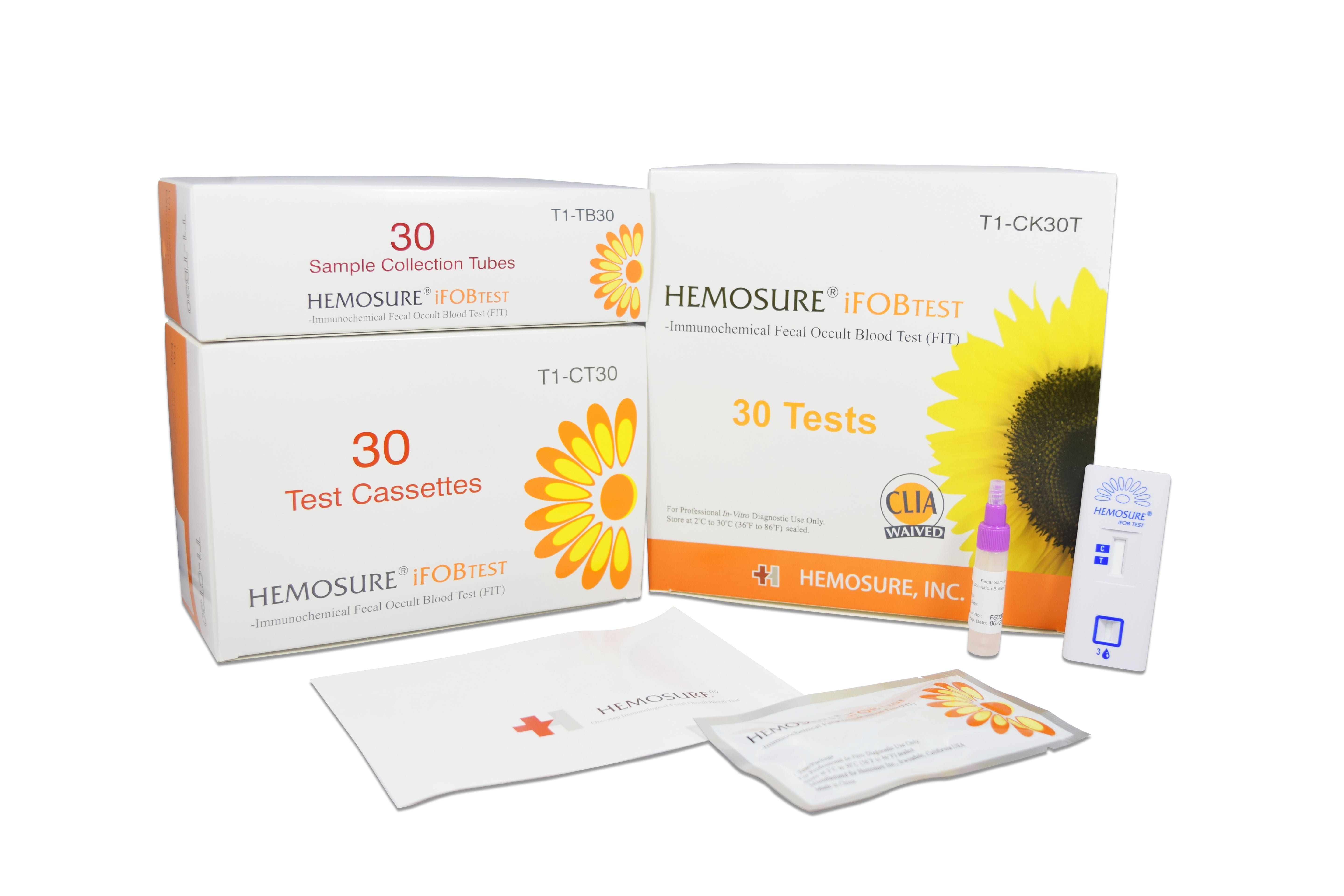 Cancer Screening Test Kit Hemosure Fecal Occult Blood Test (iFOB or FIT) 30 Tests CLIA Waived, Packaging Type- Box