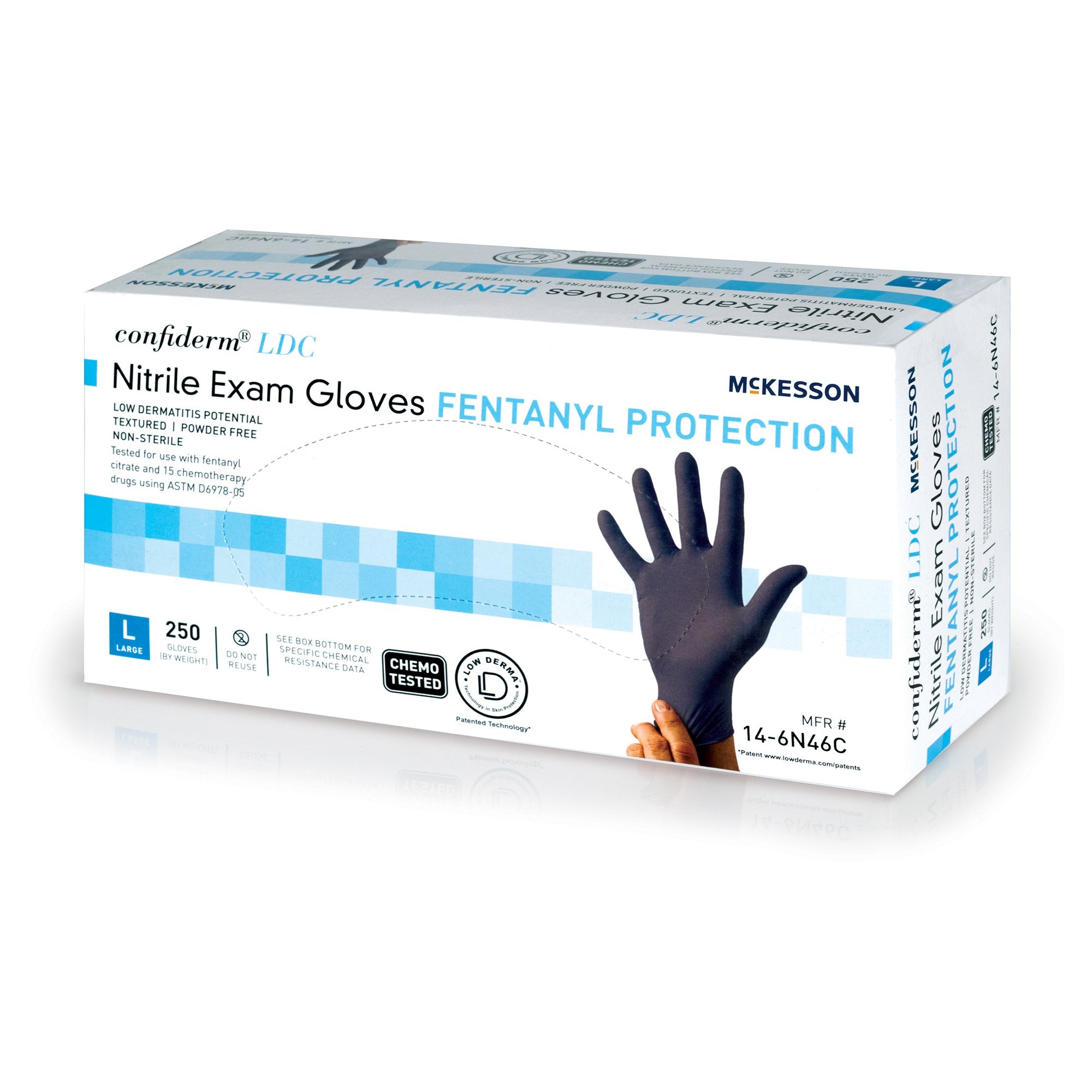 Exam Glove McKesson Confiderm LDC Large NonSterile Nitrile Standard Cuff Length Fully Textured Blue Chemo Tested / Fentanyl Tested