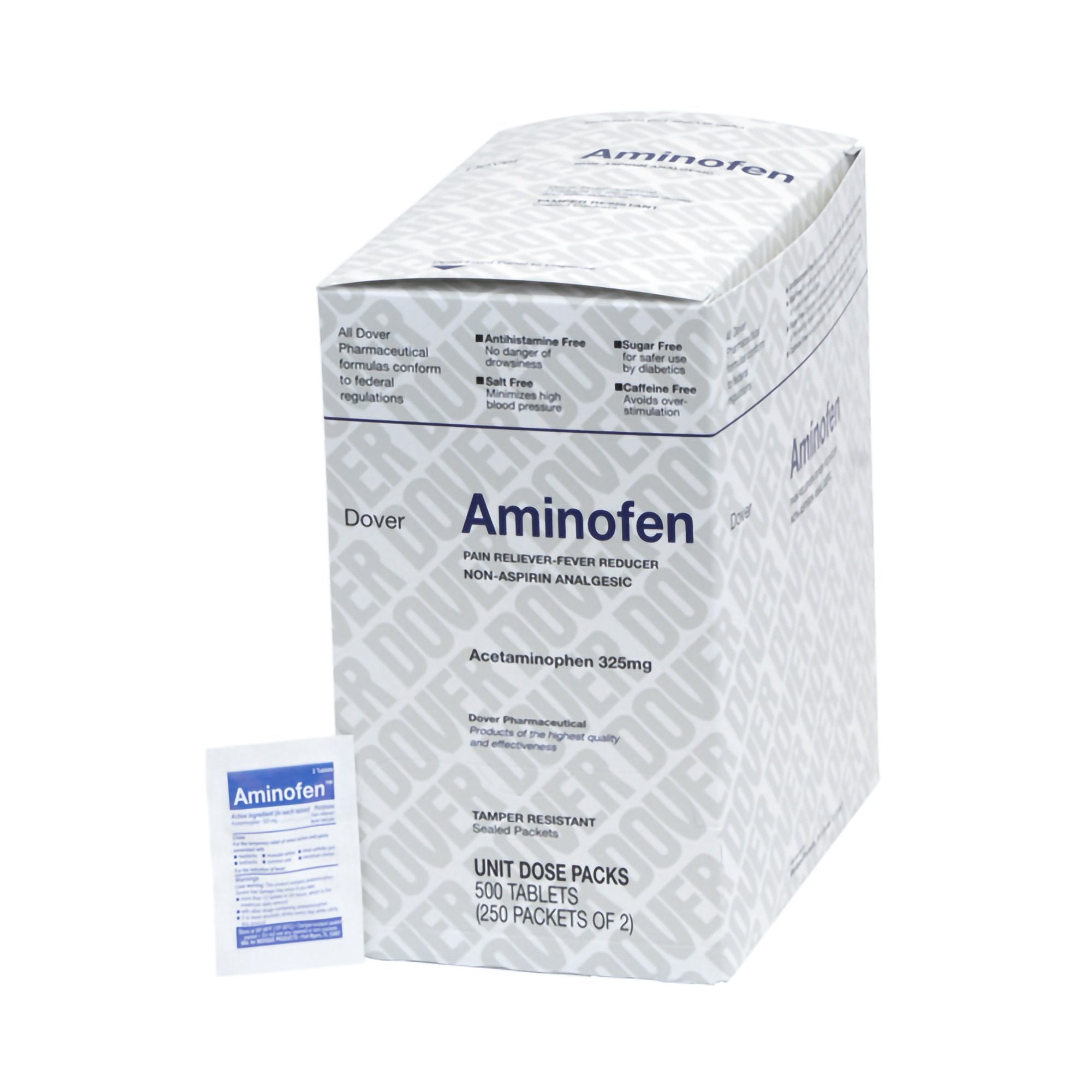 Pain Relief Aminofen 325 mg Strength Acetaminophen Unit Dose Tablet 250 per Box, Packaging Type- Box