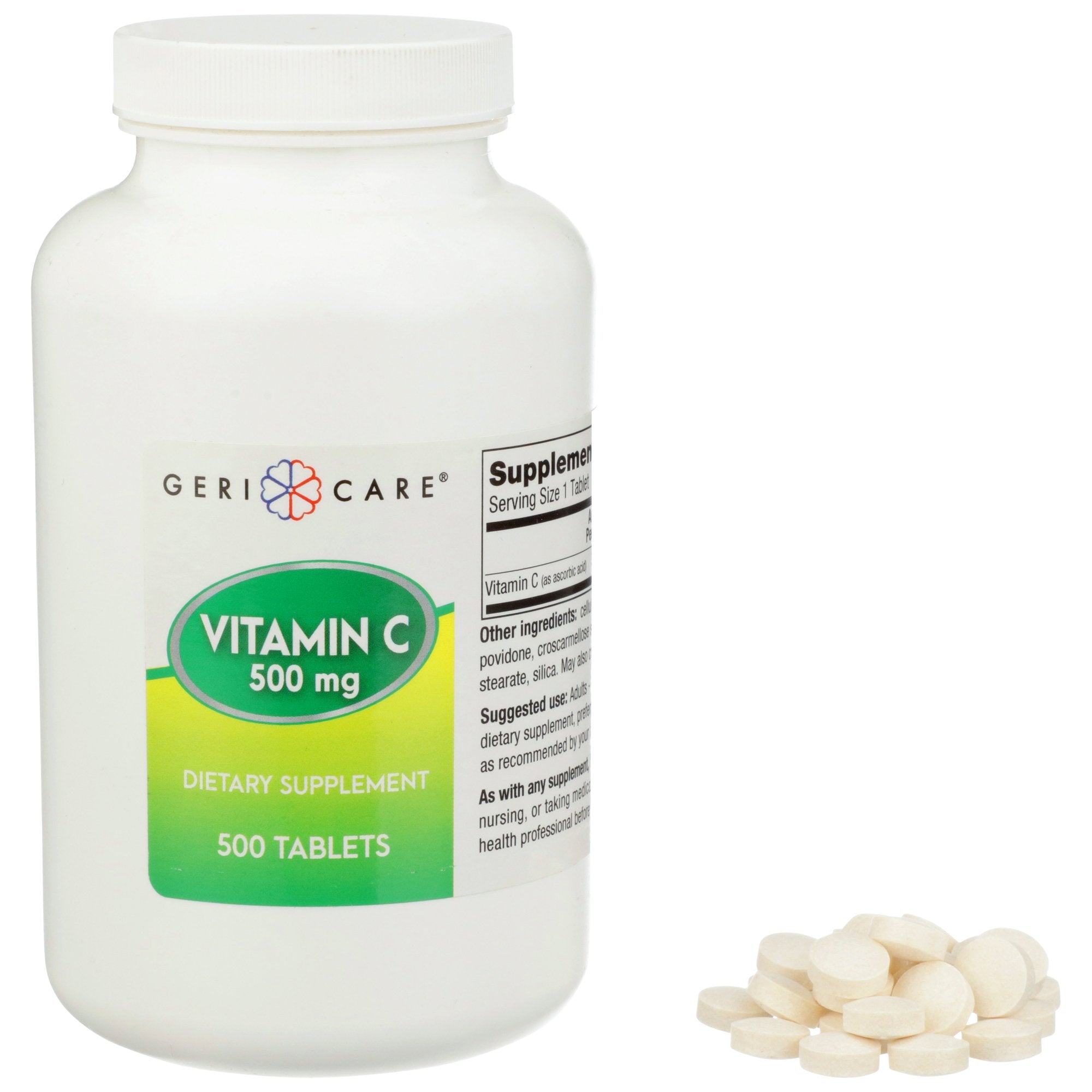 Vitamin C Supplement Geri-Care Ascorbic Acid 500 mg Strength Tablet 500 per Bottle, Packaging Type- Case