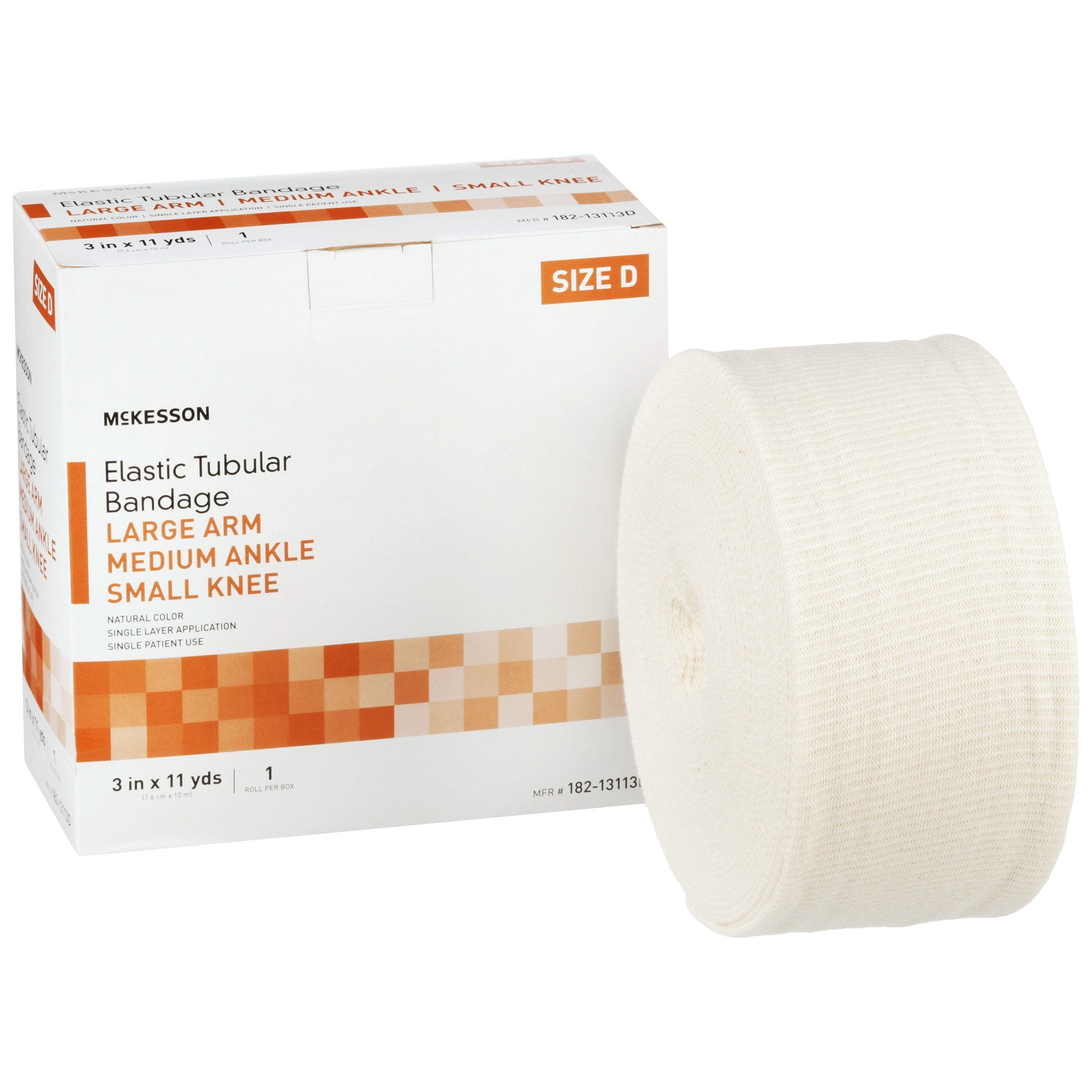 Elastic Tubular Support Bandage McKesson Spandagrip 3 Inch X 11 Yard Large Arm / Medium Ankle / Small Knee Pull On Natural NonSterile Size D Standard Compression, Packaging Type- Box