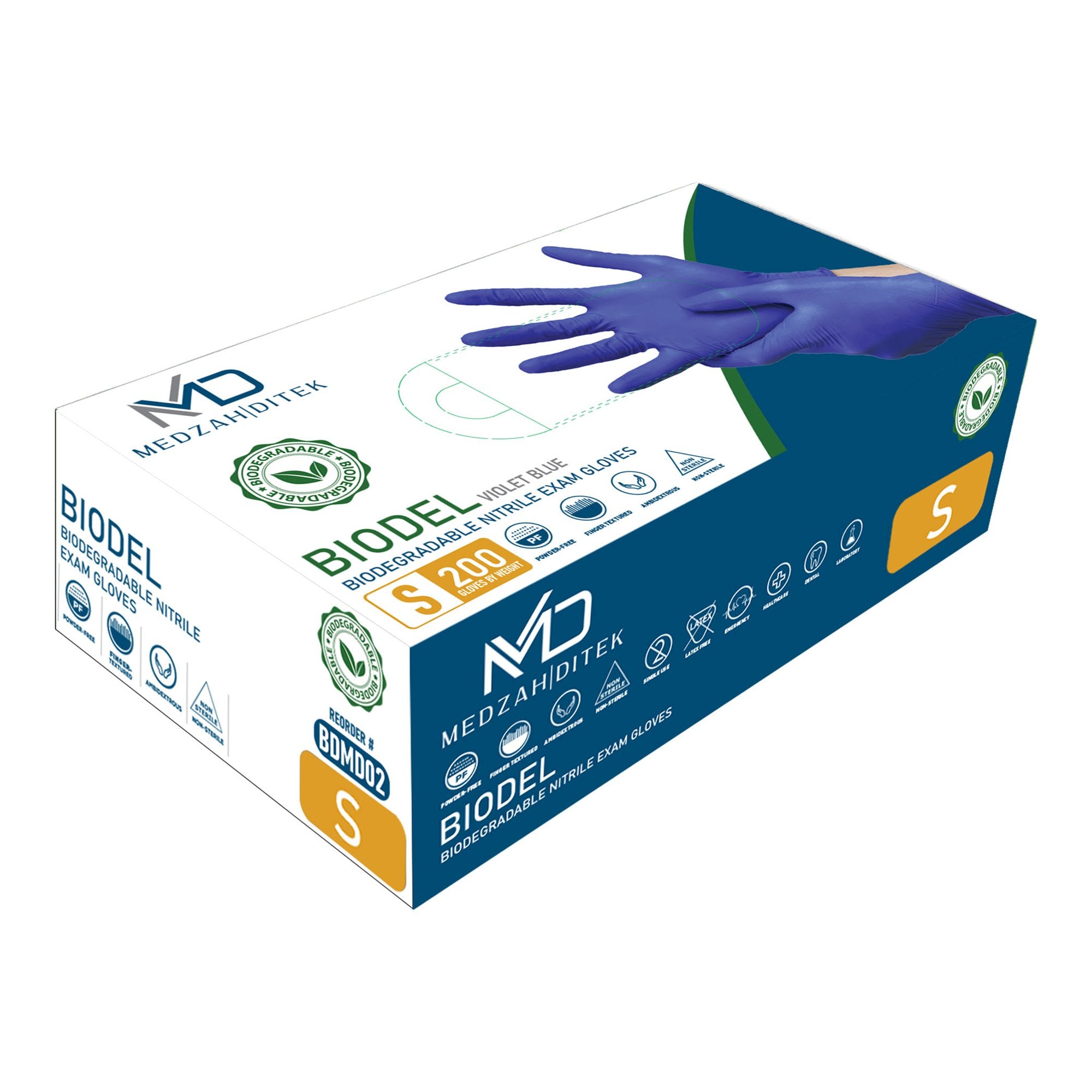 Exam Glove BIODEL Small NonSterile Nitrile Standard Cuff Length Textured Fingertips Violet Blue Chemo Tested / Fentanyl Tested, Packaging Type- Box