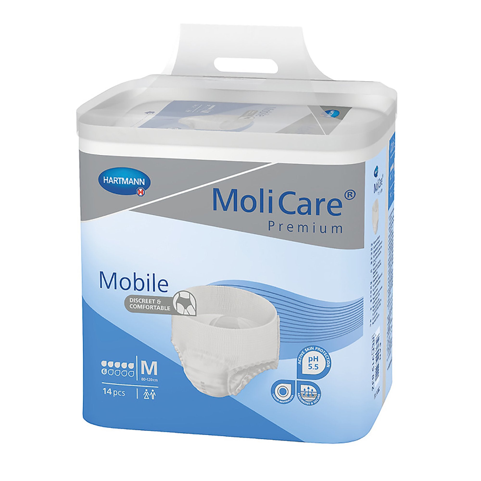 Unisex Adult Absorbent Underwear MoliCare Premium Mobile 6D Pull On with Tear Away Seams Medium Disposable Moderate Absorbency, Packaging Type- Case