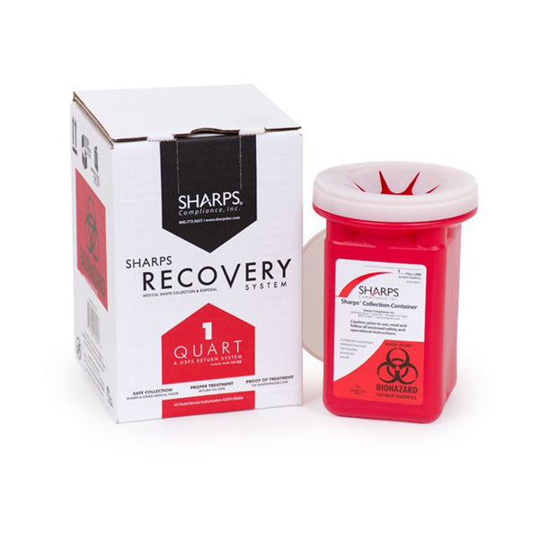Mailback Sharps Container Sharps Recovery System Red Base 4 1/2 L X 4 1/2 W X 7 H Inch Vertical Entry 0.25 Gallon