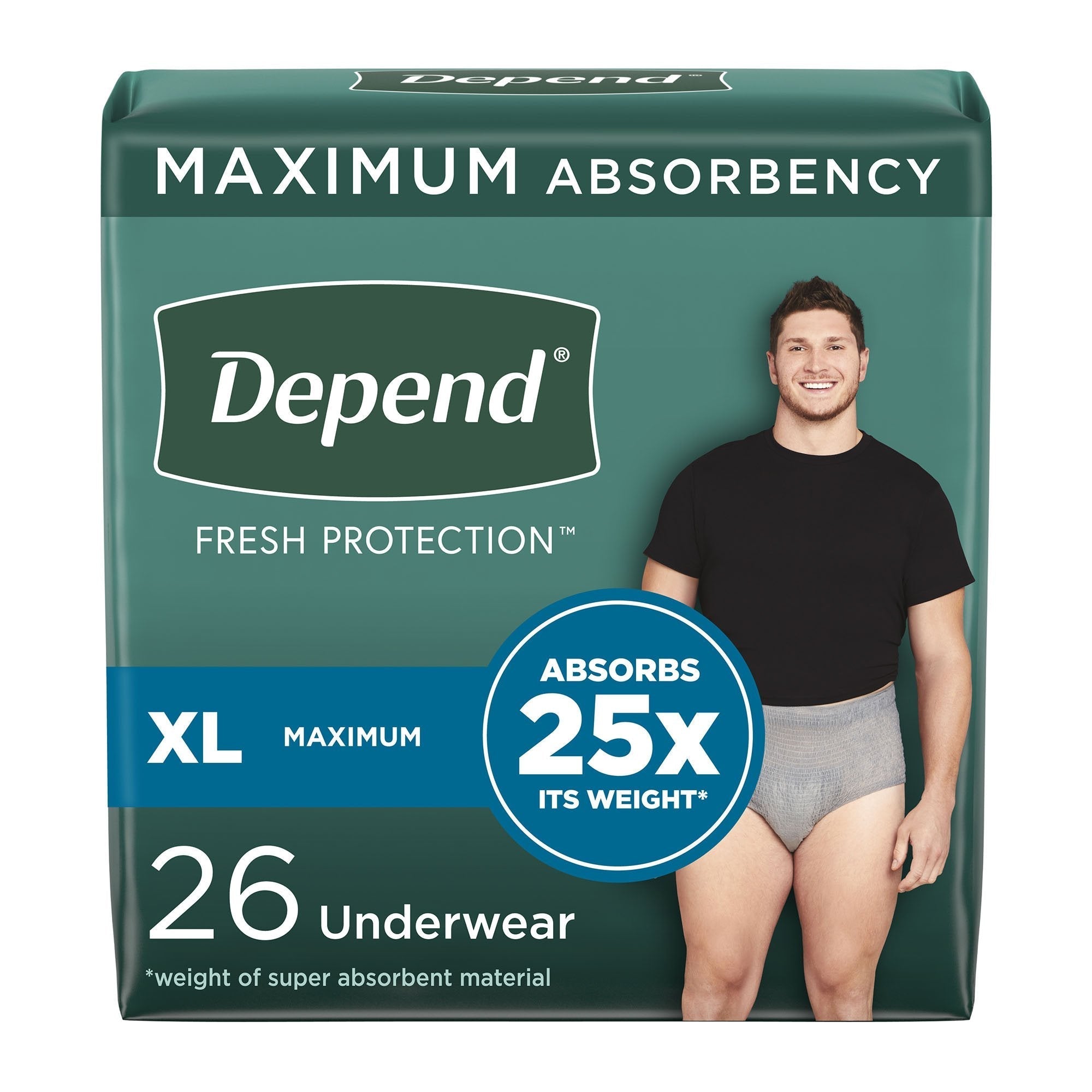 Male Adult Absorbent Underwear Depend Fresh Protection Waistband Style X Large Disposable Heavy Absorbency