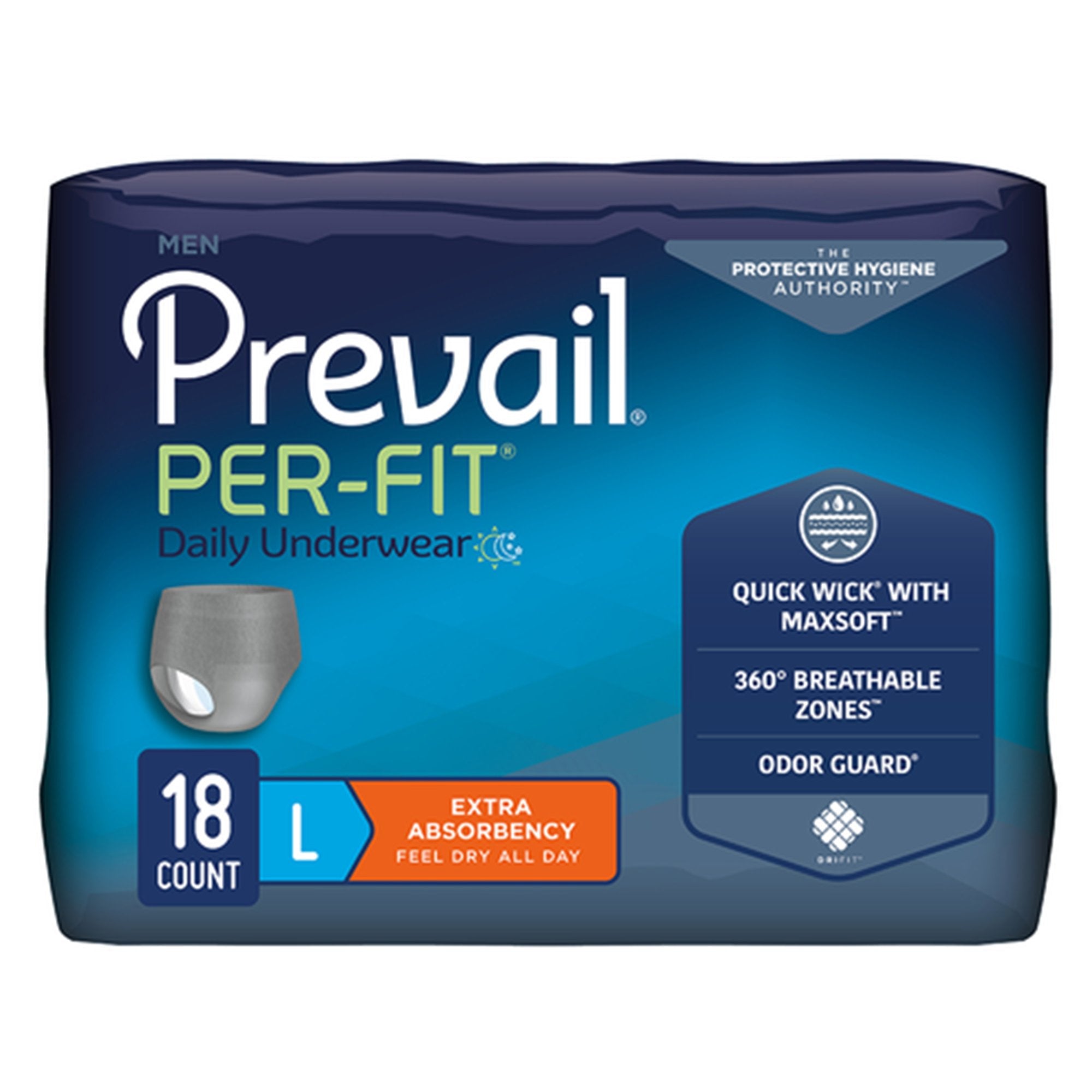 male adult absorbent underwear prevail per fit pull on with tear away seams large disposable moderate absorbency packaging type case