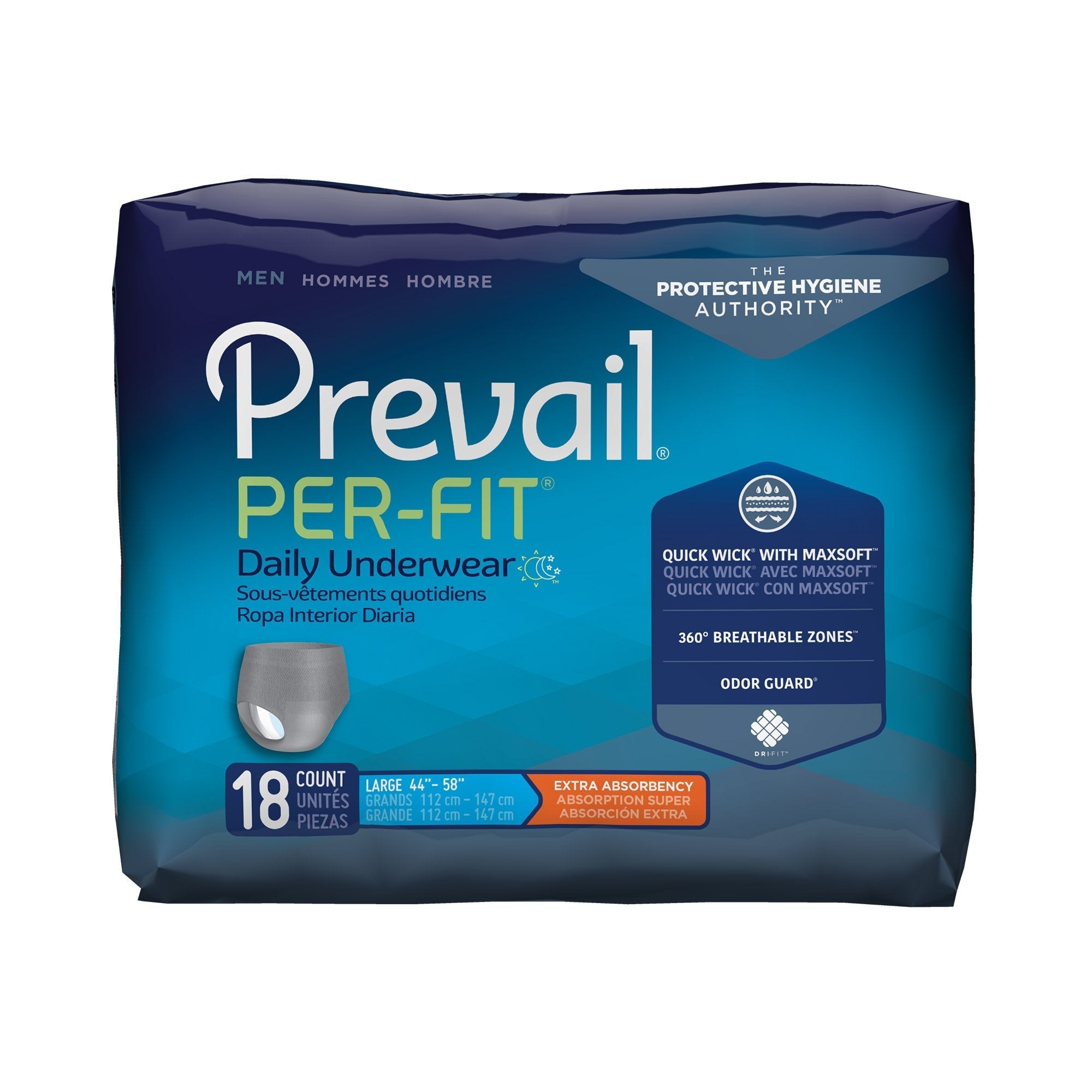 Male Adult Absorbent Underwear Prevail Per Fit Pull On with Tear Away Seams Large Disposable Heavy Absorbency