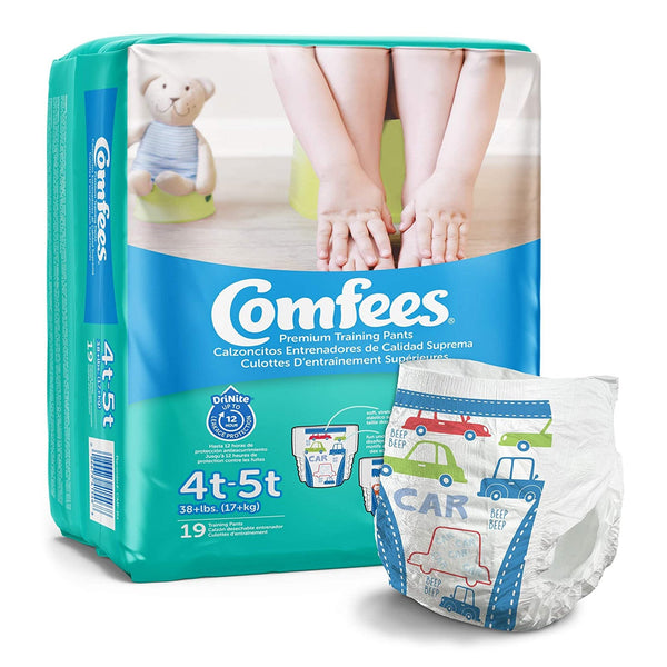 Male Toddler Training Pants Comfees Pull On with Tear Away Seams Size 4T to 5T Disposable Moderate Absorbency