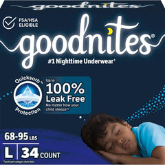 male youth absorbent underwear goodnites pull on with tear away seams large disposable heavy absorbency packaging type case