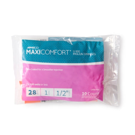 maxicomfort ii standard insulin 1 ml syringe with needle 28 gauge 1 2 inch length aimsco standard insulin syringe with needle mk1182679bx