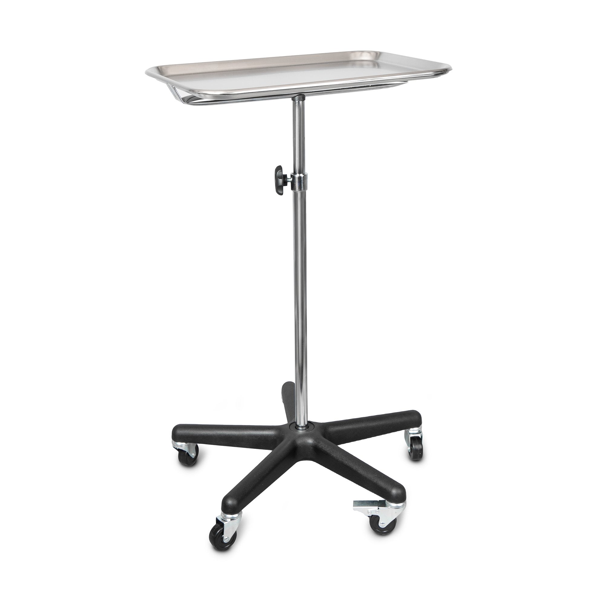Mobile Instrument Stand Tech Med Hand Operated Single Post 5 Leg Base Small Tray
