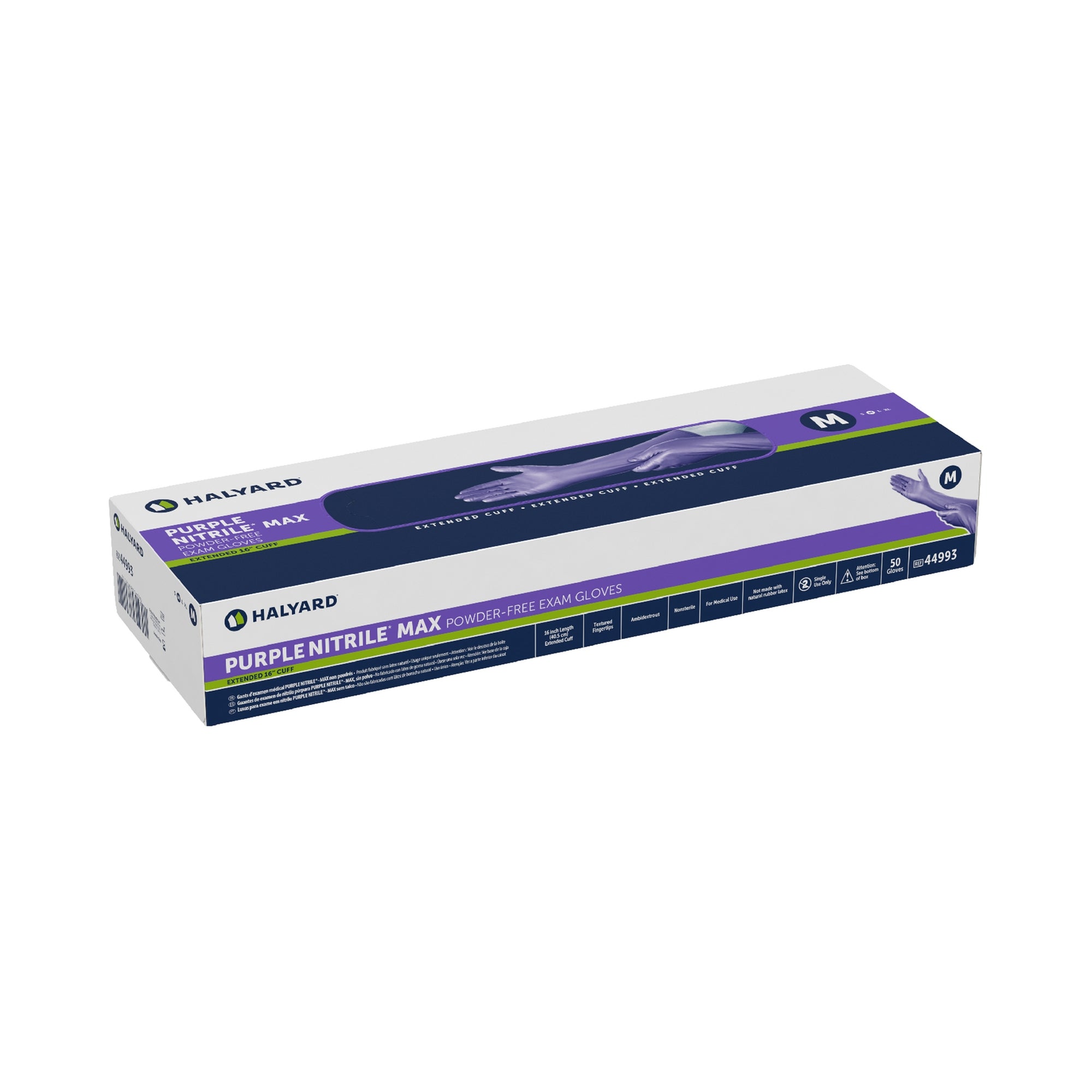 Exam Glove Purple Nitrile Max Medium NonSterile Nitrile Extended Cuff Length Fully Textured Purple Not Rated | 50/Box