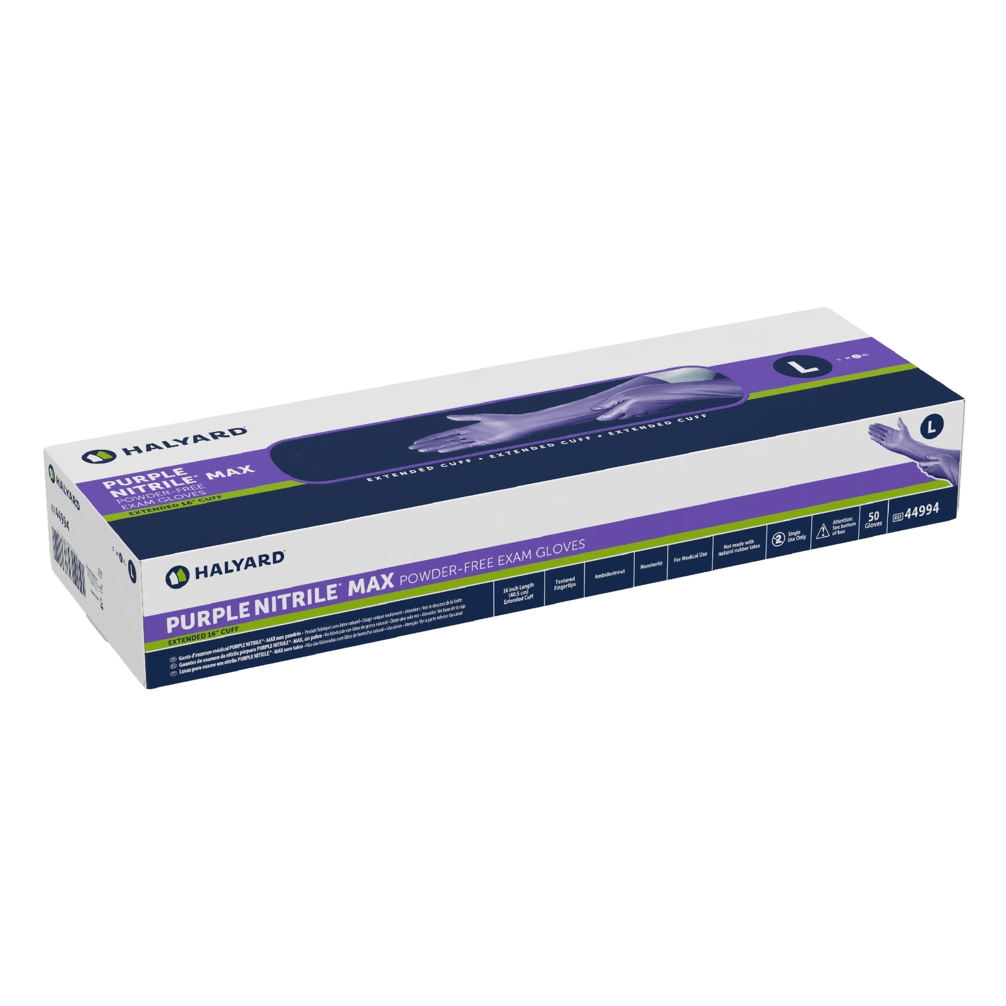Exam Glove Purple Nitrile Max Large NonSterile Nitrile Extended Cuff Length Fully Textured Purple Not Rated | 50/Box