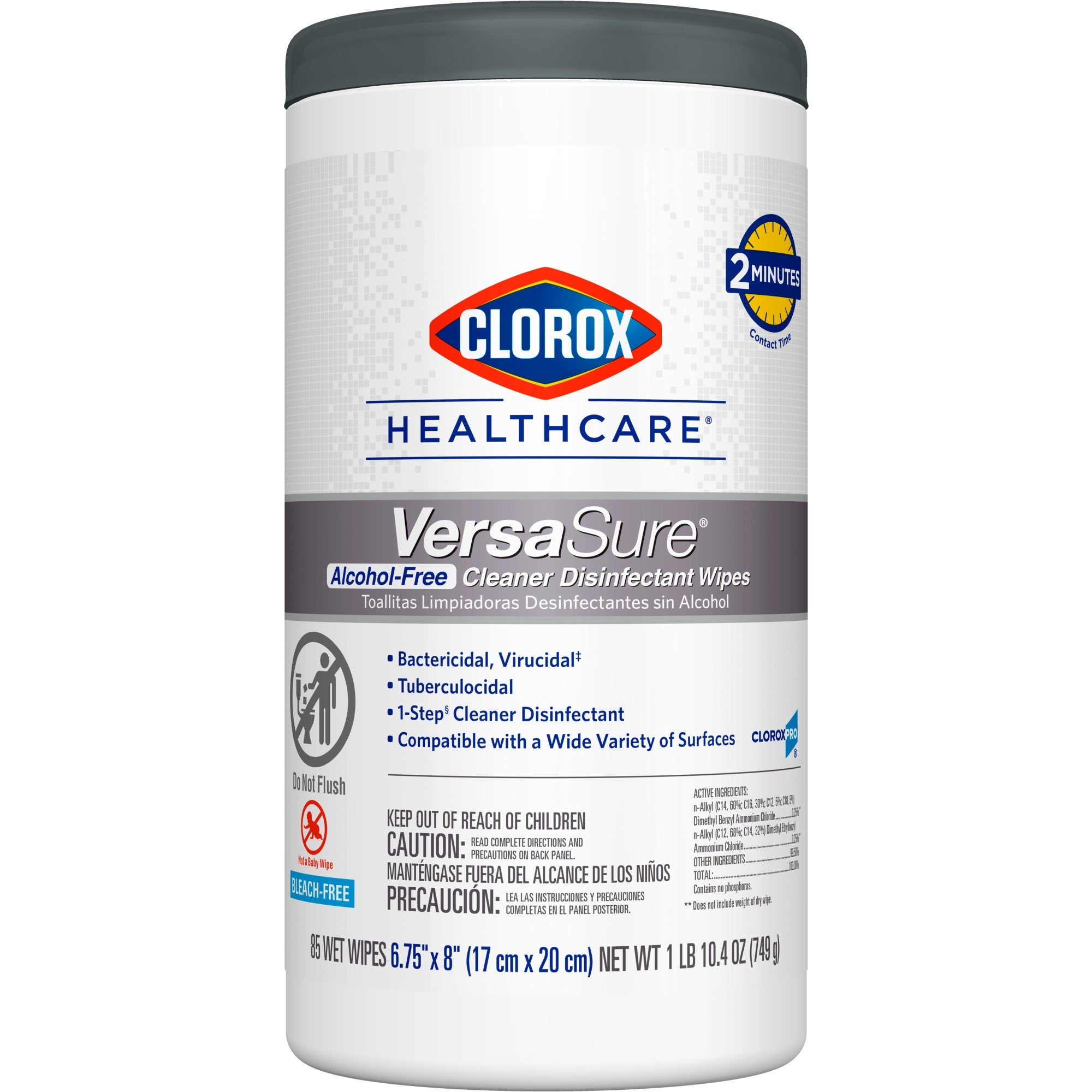Clorox Healthcare VersaSure Surface Disinfectant Cleaner Premoistened Quaternary Based Manual Pull Wipe 85 Count Canister Scented NonSterile | 6CT/Case