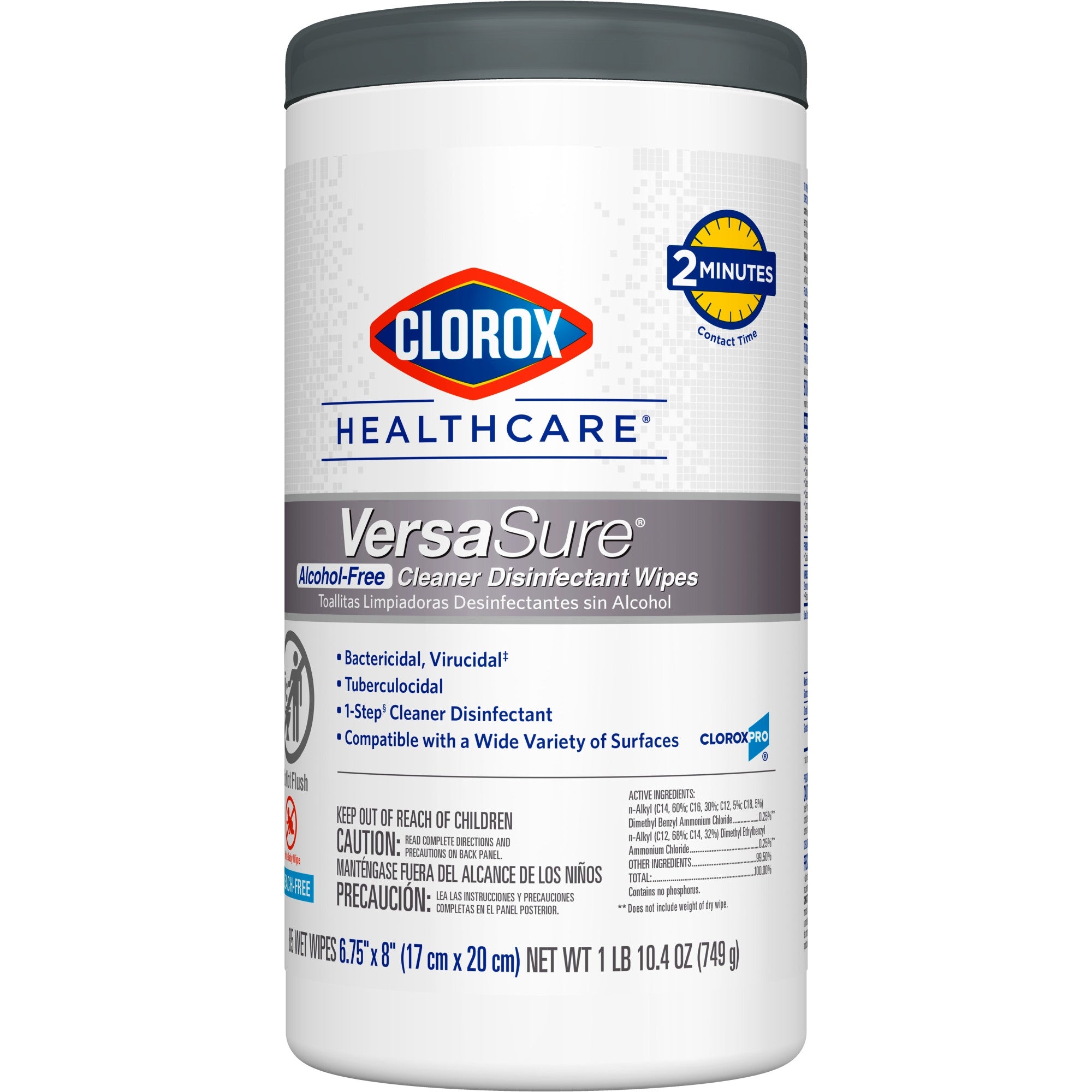 Clorox Healthcare VersaSure Surface Disinfectant Cleaner Premoistened Quaternary Based Manual Pull Wipe 85 Count Canister Scented NonSterile | 6CT/Case
