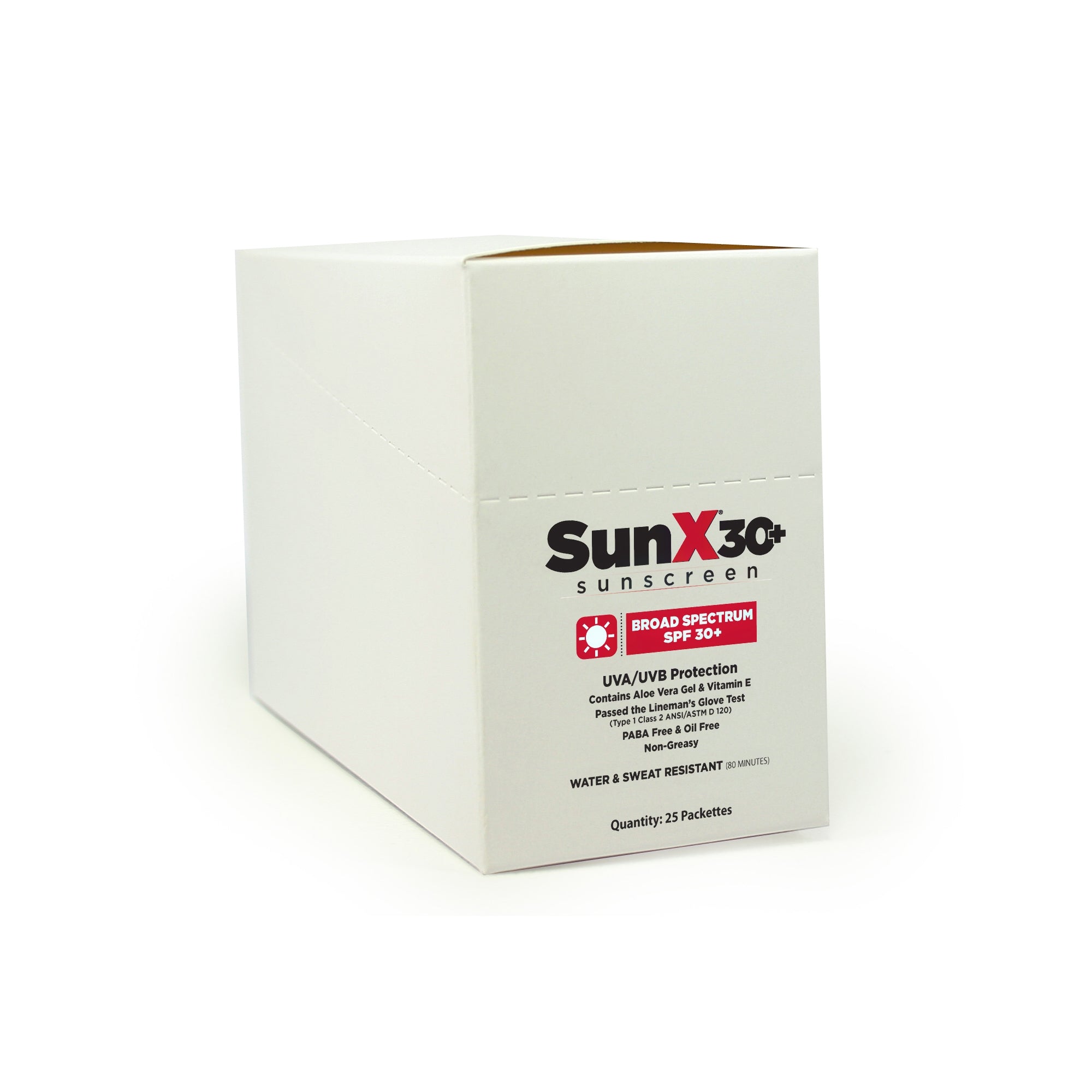 Sunscreen with Dispenser Box SunX 30+ SPF 30 Lotion 1.25 oz. Individual Packet, Packaging Type- Box