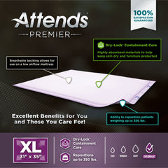 Disposable Underpad Attends Premier 30 X 36 Inch Dry-Lock Core Heavy Absorbency