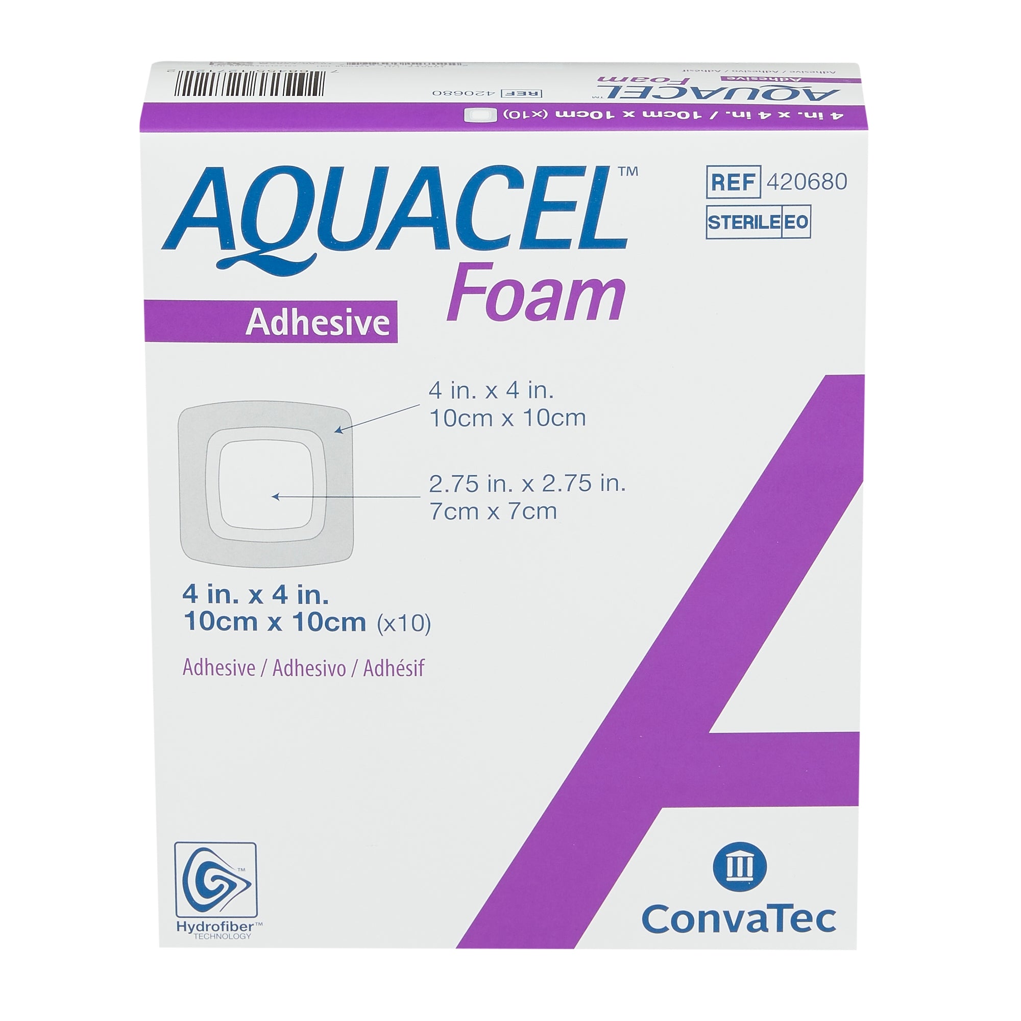 Foam Dressing Aquacel 4 X 4 Inch With Border Waterproof Film Backing Silicone Adhesive Square Sterile, Packaging Type- Box