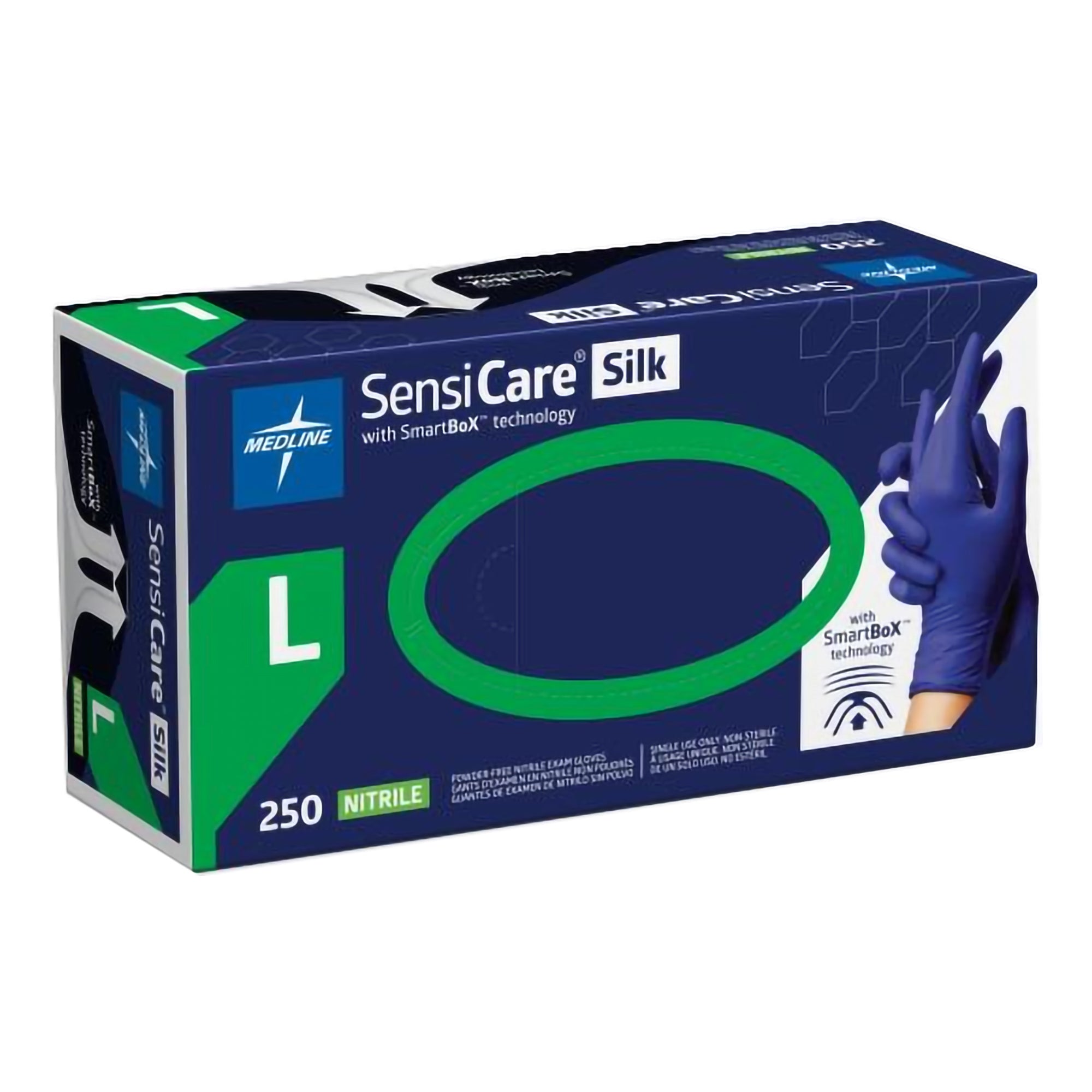 Exam Glove SensiCare Silk Large NonSterile Nitrile Textured Fingertips Dark Blue Chemo Tested | 250/Box