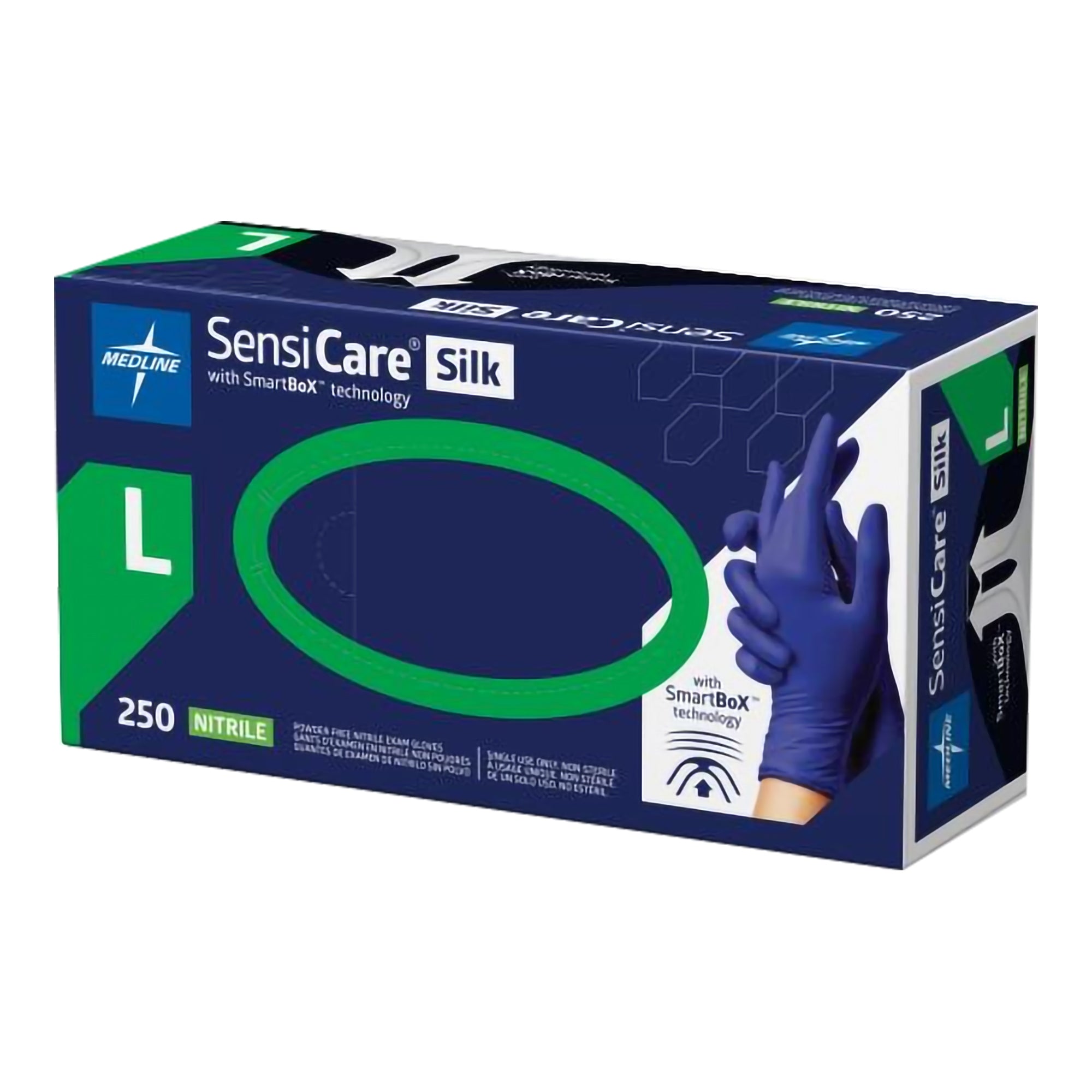 Exam Glove SensiCare Silk Large NonSterile Nitrile Textured Fingertips Dark Blue Chemo Tested | 250/Box