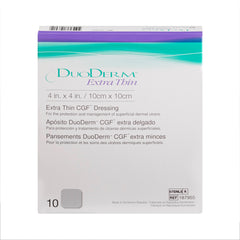 Thin Hydrocolloid Dressing DuoDERM Extra Thin CGF Film Backing 4 X 4 Inch Square Hydrocolloid / Film, Packaging Type- Box