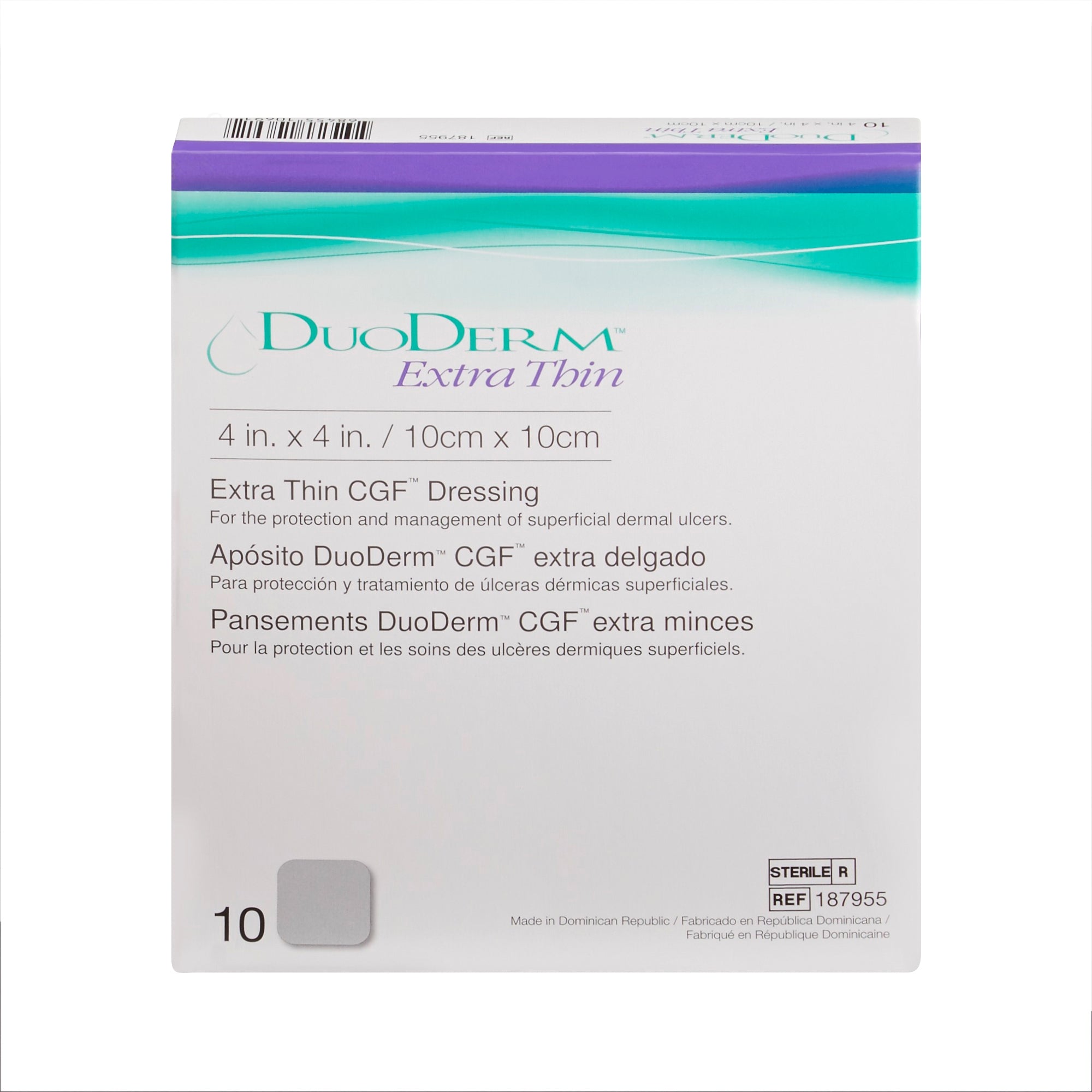 Thin Hydrocolloid Dressing DuoDERM Extra Thin CGF Film Backing 4 X 4 Inch Square Hydrocolloid / Film, Packaging Type- Box