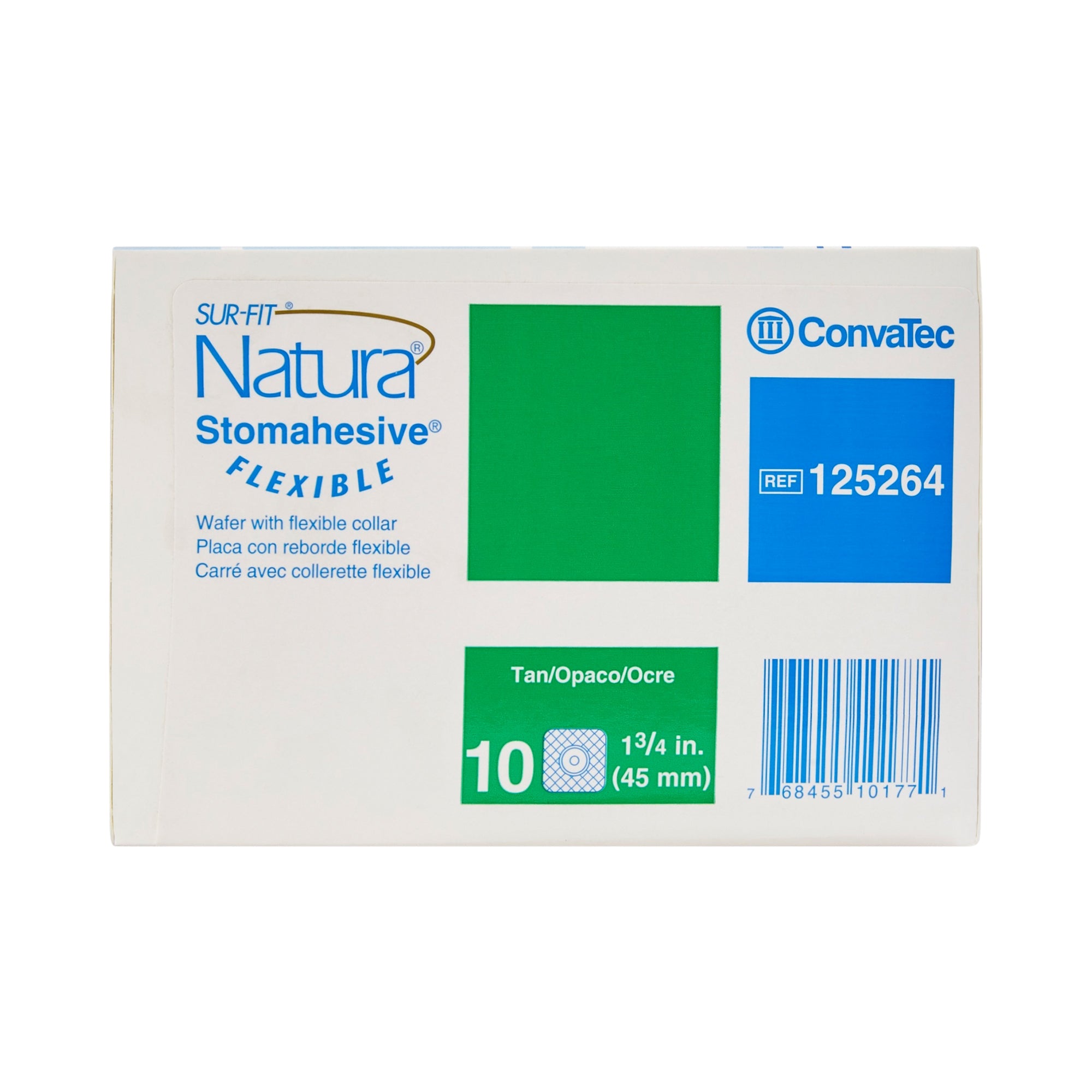 Ostomy Barrier Sur-Fit Natura Trim to Fit, Standard Wear Stomahesive Adhesive 45 mm Flange Sur-Fit Natura System Hydrocolloid Up to 1 to 1-1/4 Inch Opening 4 X 4 Inch | 10/Box
